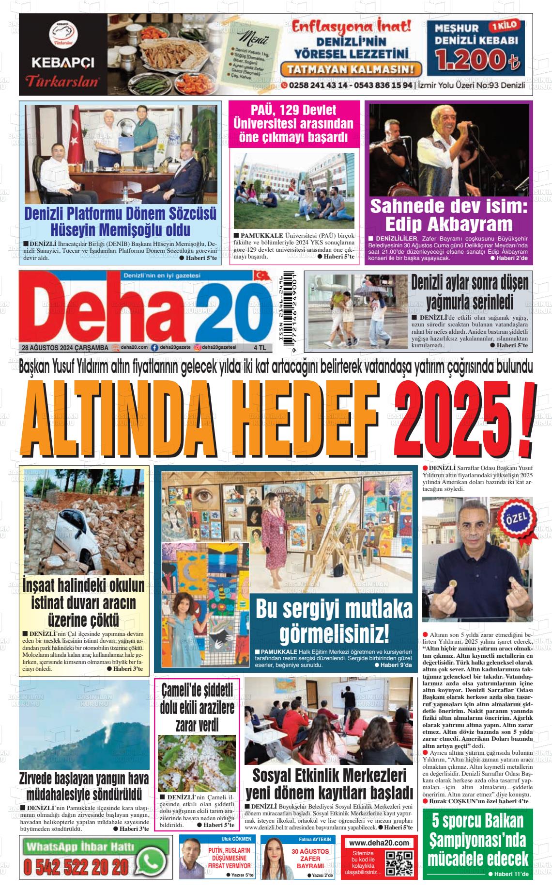 28 Ağustos 2024 Deha 20 Gazete Manşeti