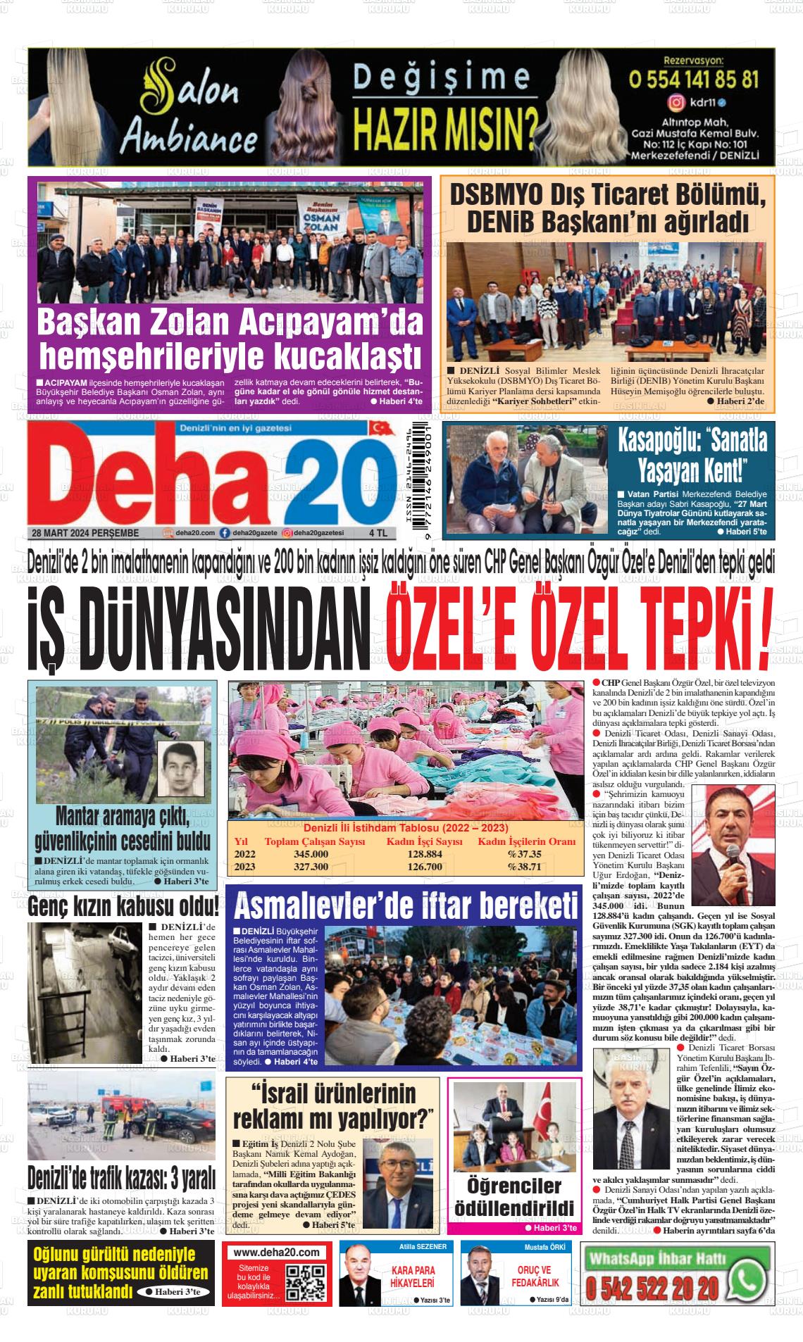 28 Mart 2024 Deha 20 Gazete Manşeti