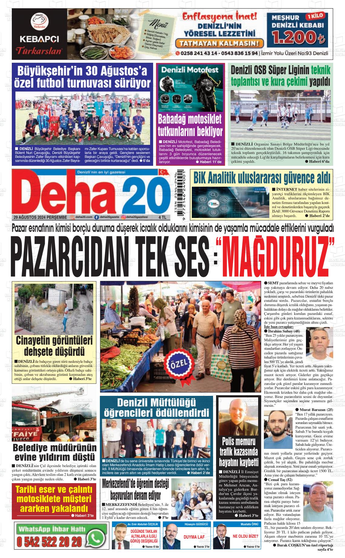 29 Ağustos 2024 Deha 20 Gazete Manşeti