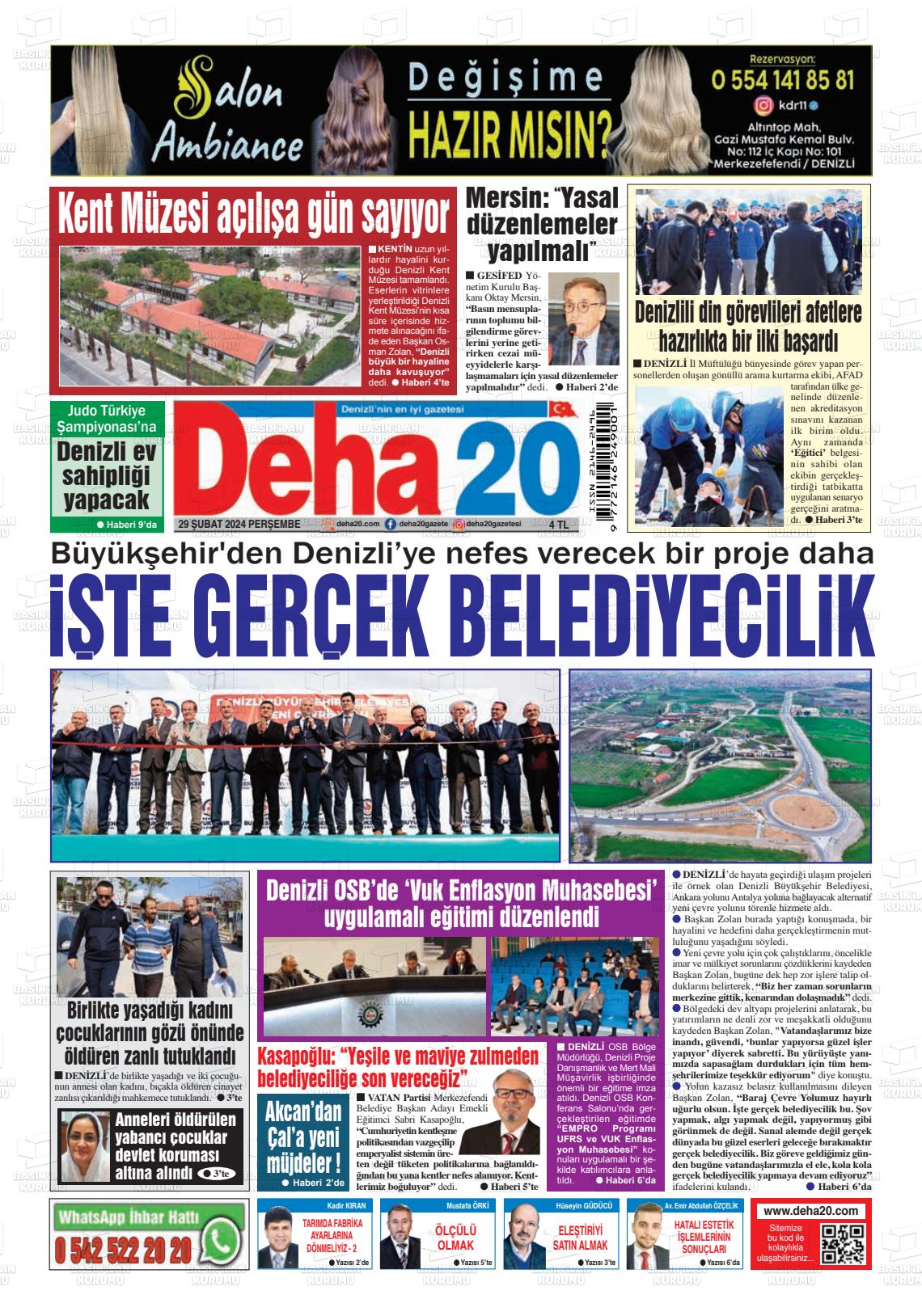 29 Şubat 2024 Deha 20 Gazete Manşeti