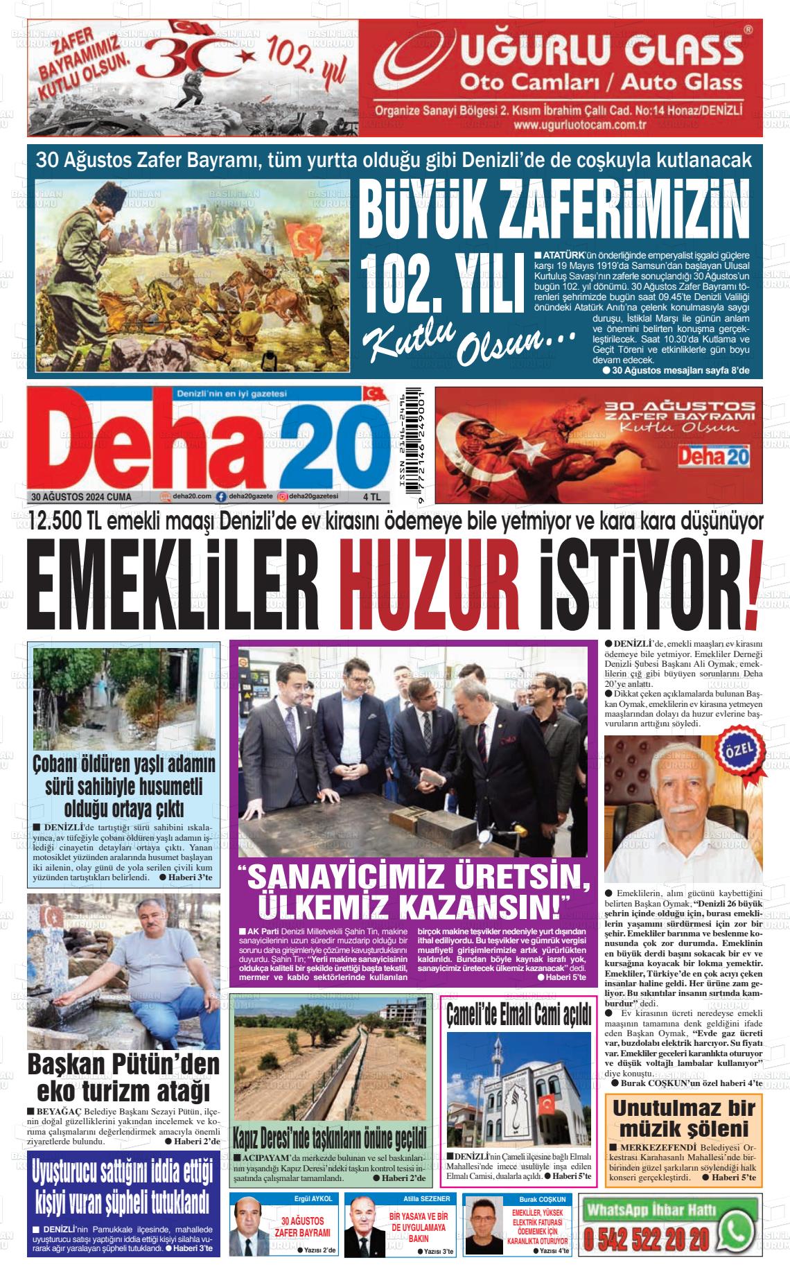 30 Ağustos 2024 Deha 20 Gazete Manşeti