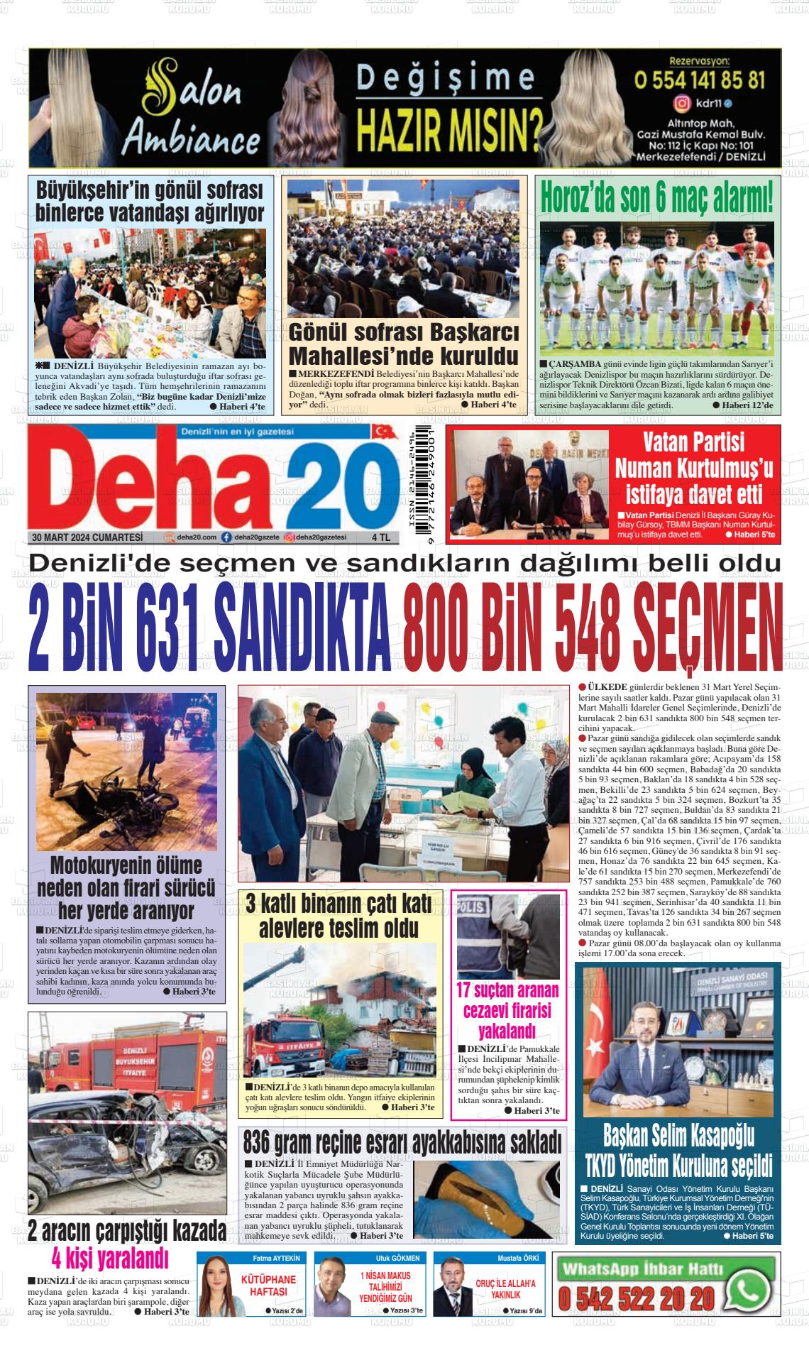 30 Mart 2024 Deha 20 Gazete Manşeti