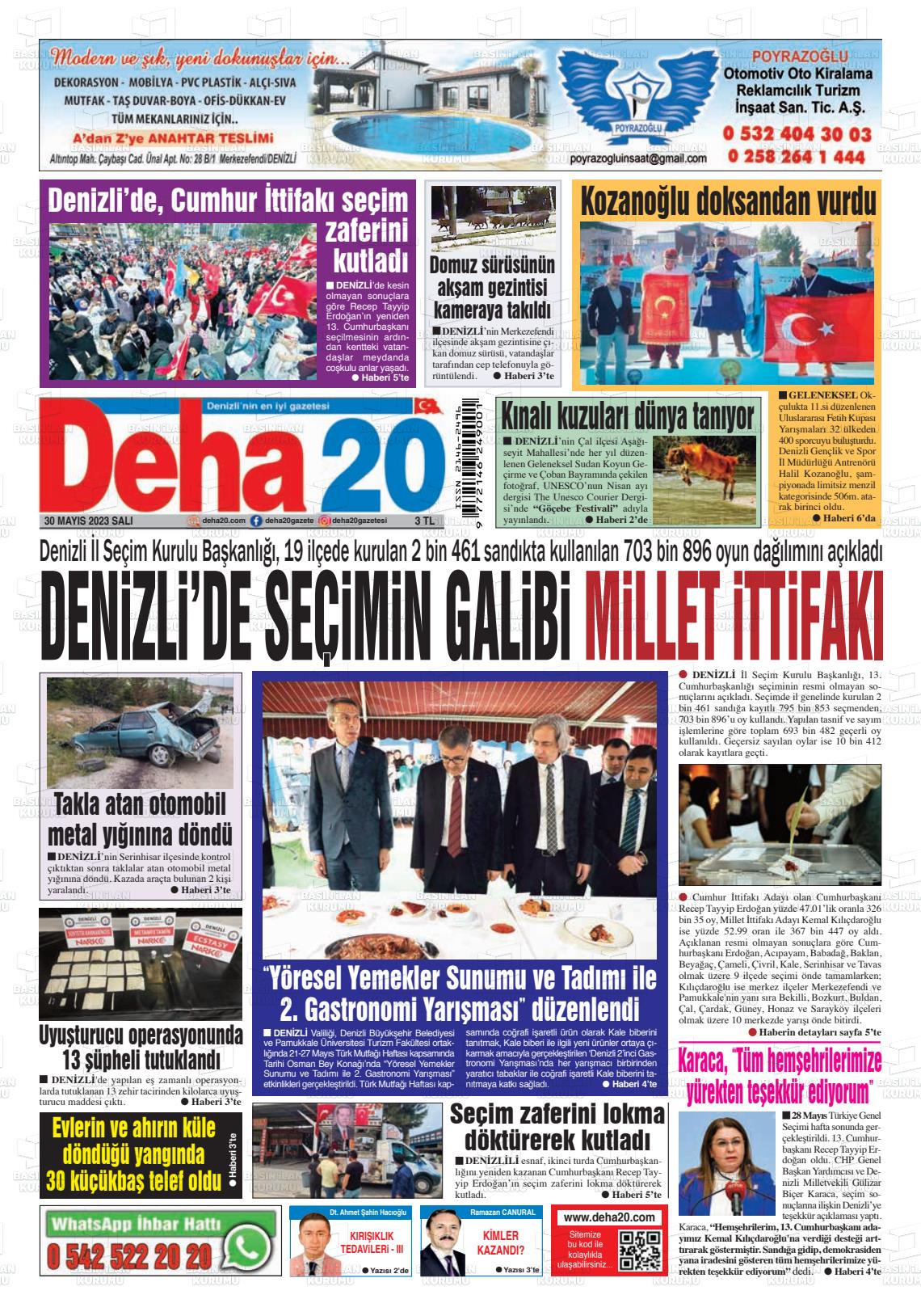 30 Mayıs 2023 Deha 20 Gazete Manşeti