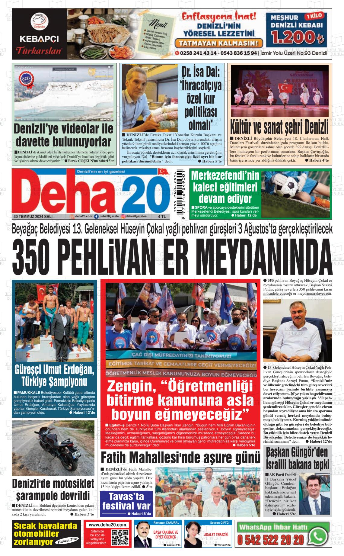 30 Temmuz 2024 Deha 20 Gazete Manşeti