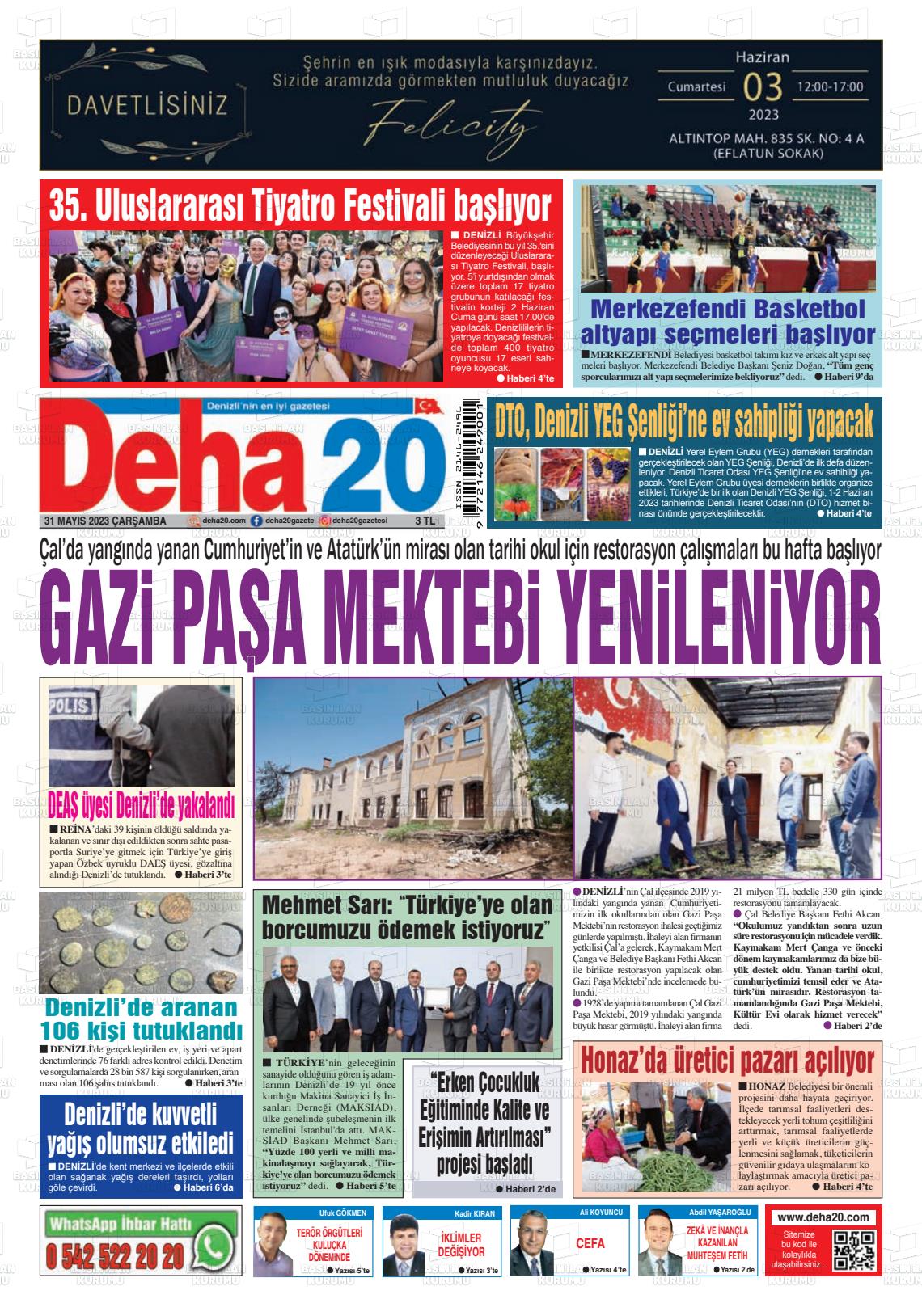 31 Mayıs 2023 Deha 20 Gazete Manşeti