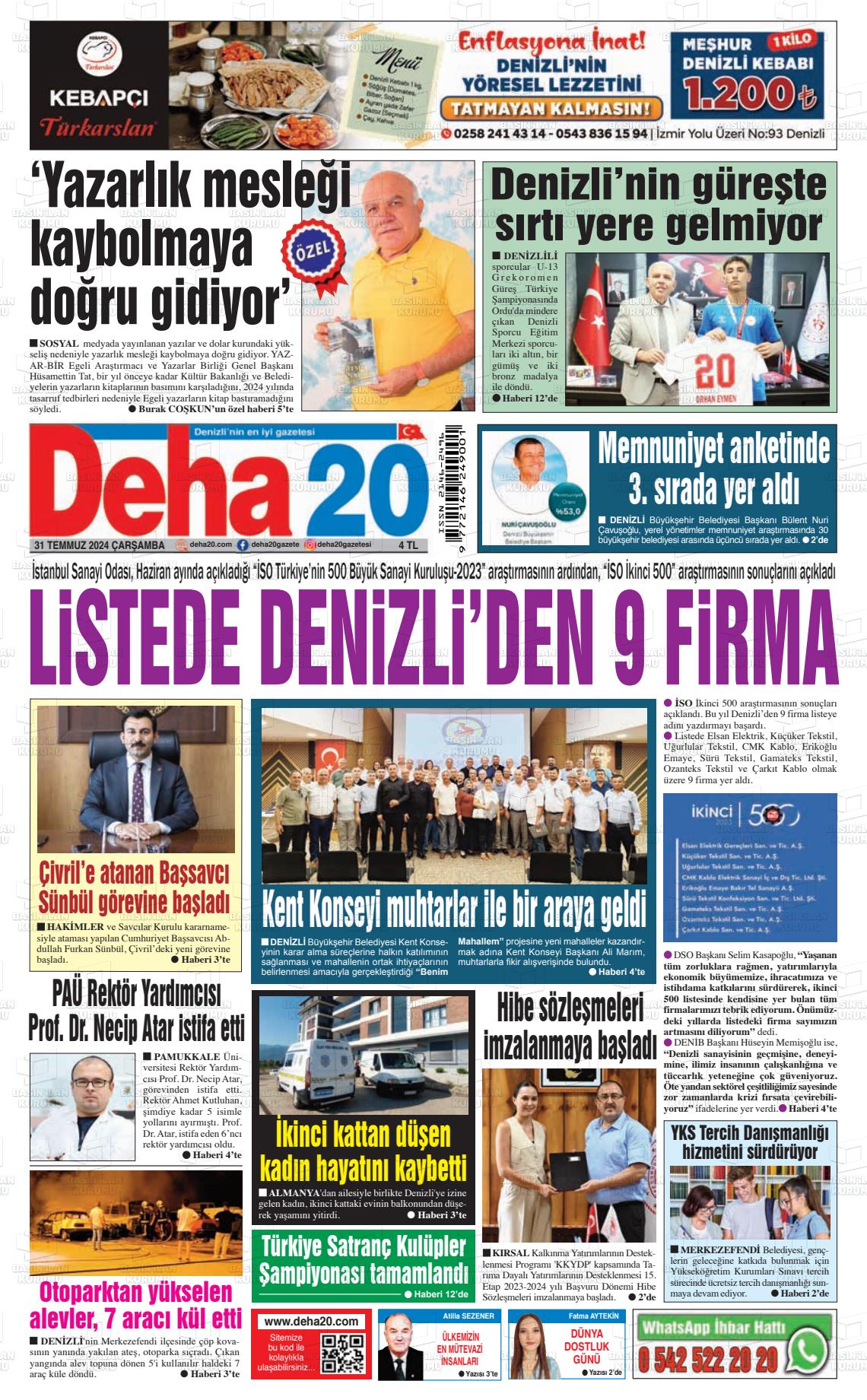 31 Temmuz 2024 Deha 20 Gazete Manşeti