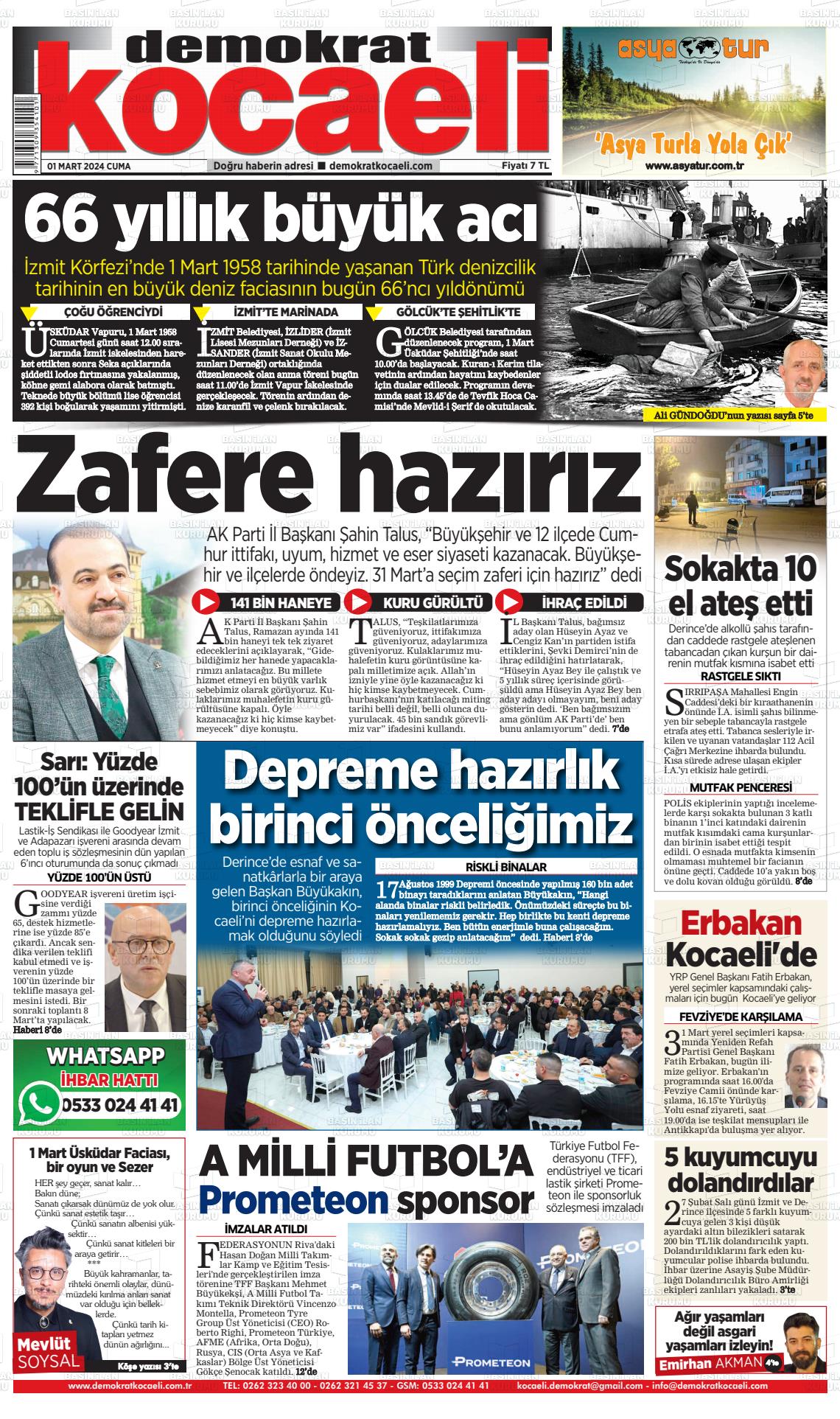 01 Mart 2024 Demokrat Kocaeli Gazete Manşeti