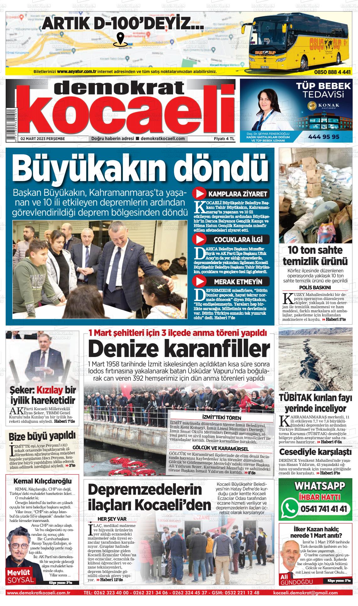 02 Mart 2023 Demokrat Kocaeli Gazete Manşeti