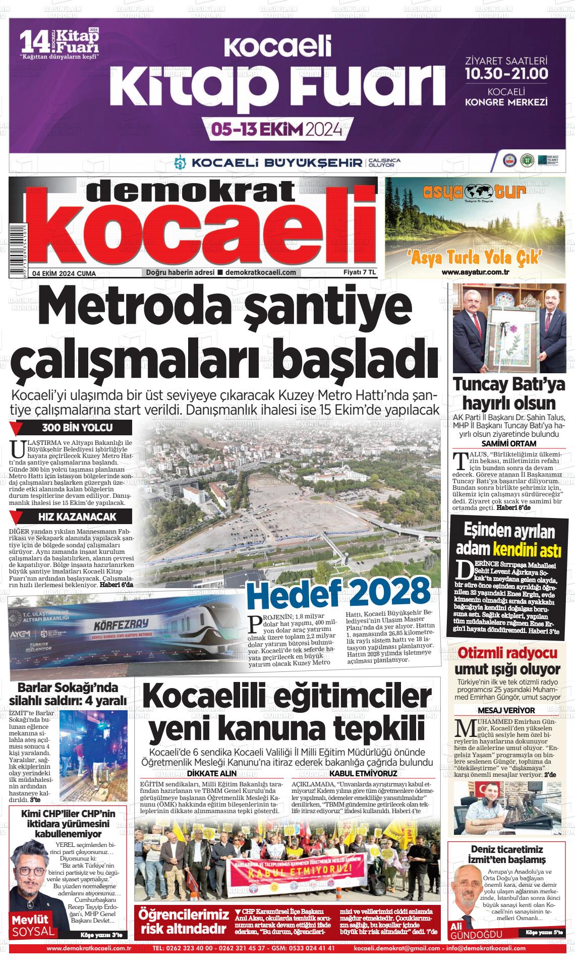 04 Ekim 2024 Demokrat Kocaeli Gazete Manşeti