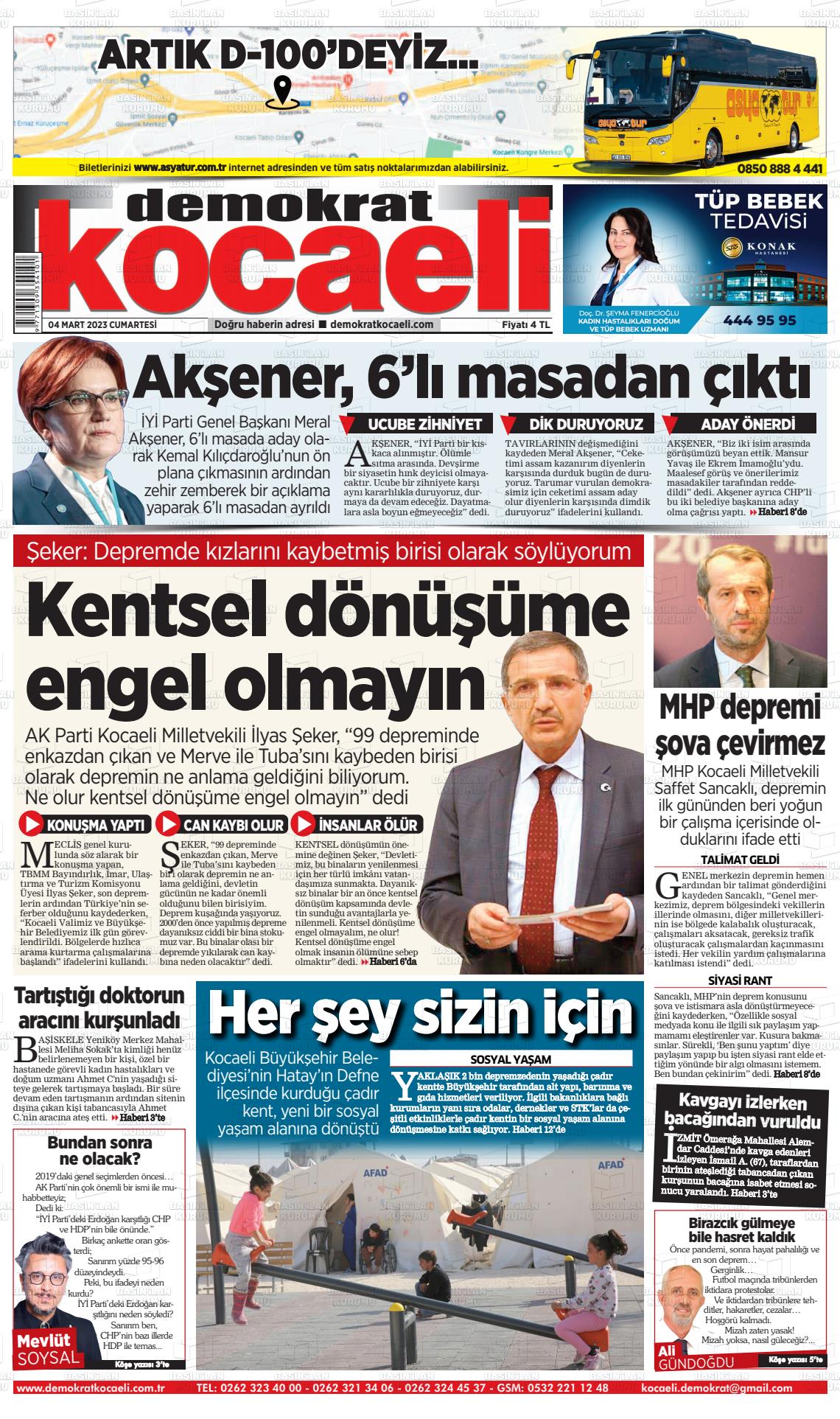 04 Mart 2023 Demokrat Kocaeli Gazete Manşeti