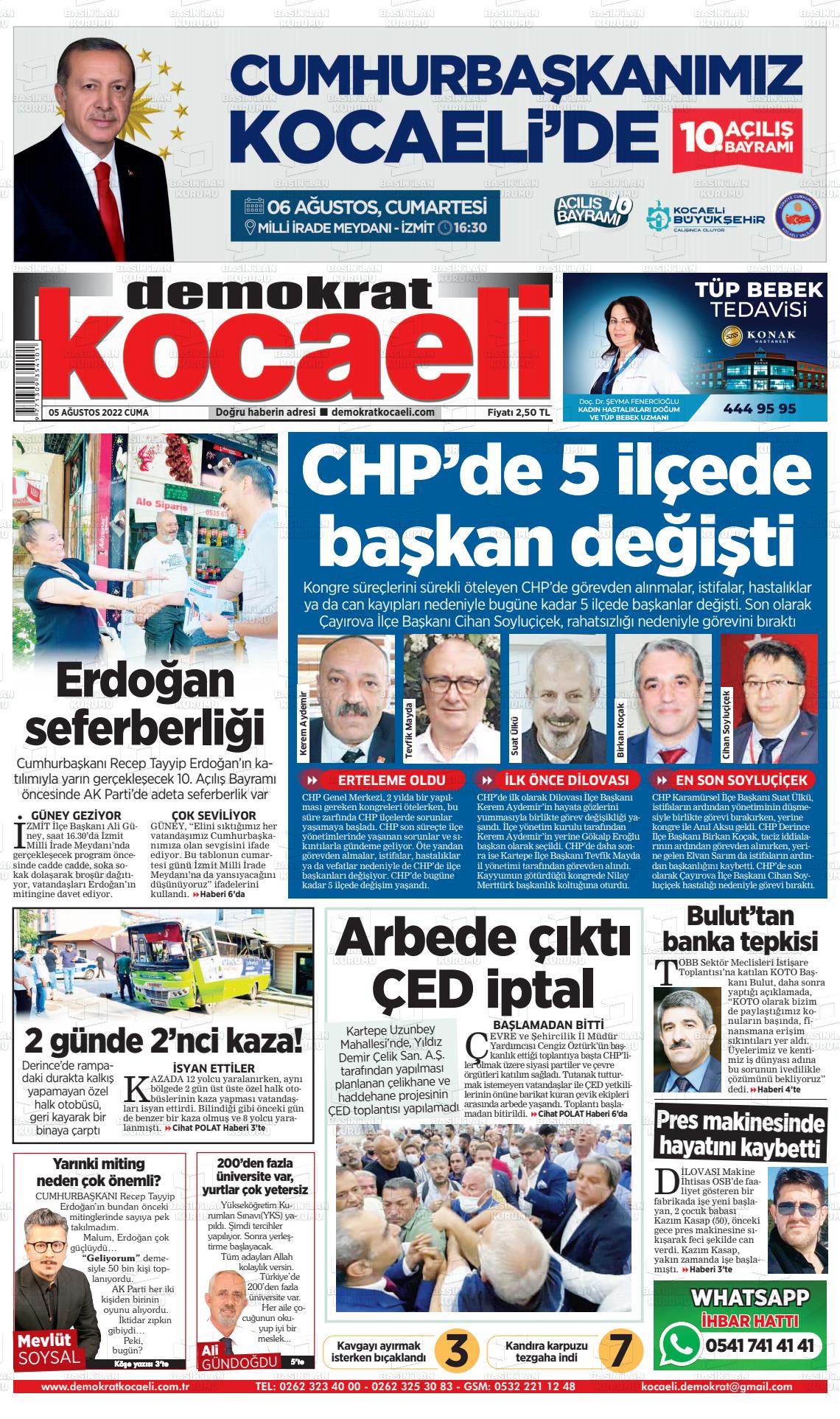 05 Ağustos 2022 Demokrat Kocaeli Gazete Manşeti
