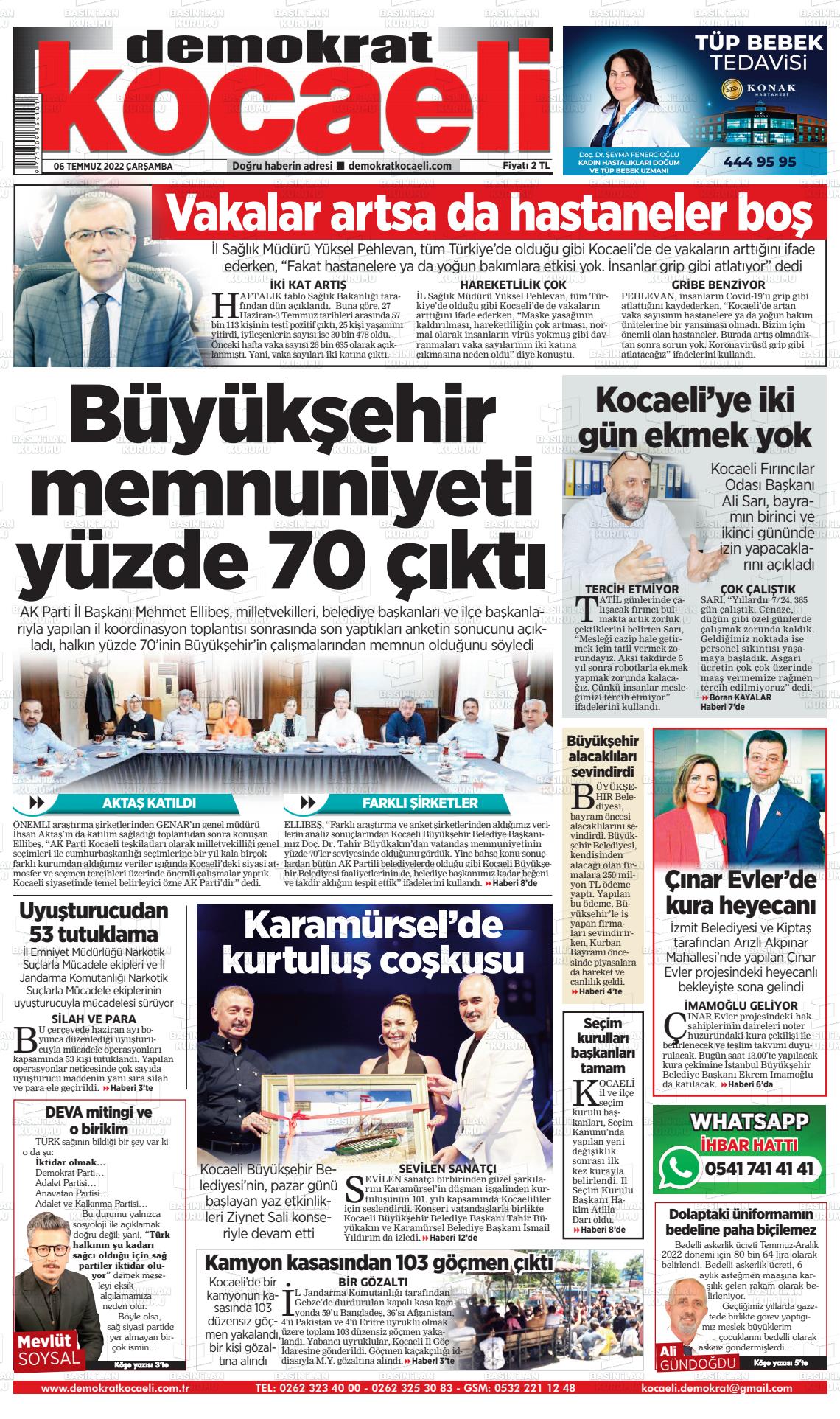 06 Temmuz 2022 Demokrat Kocaeli Gazete Manşeti