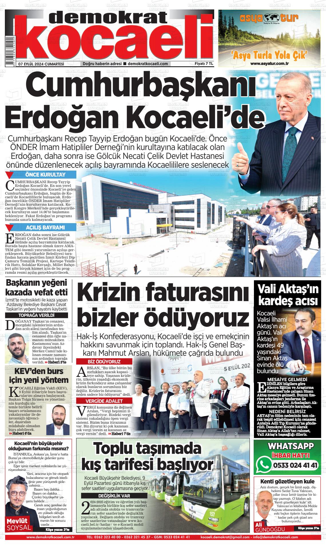 07 Eylül 2024 Demokrat Kocaeli Gazete Manşeti