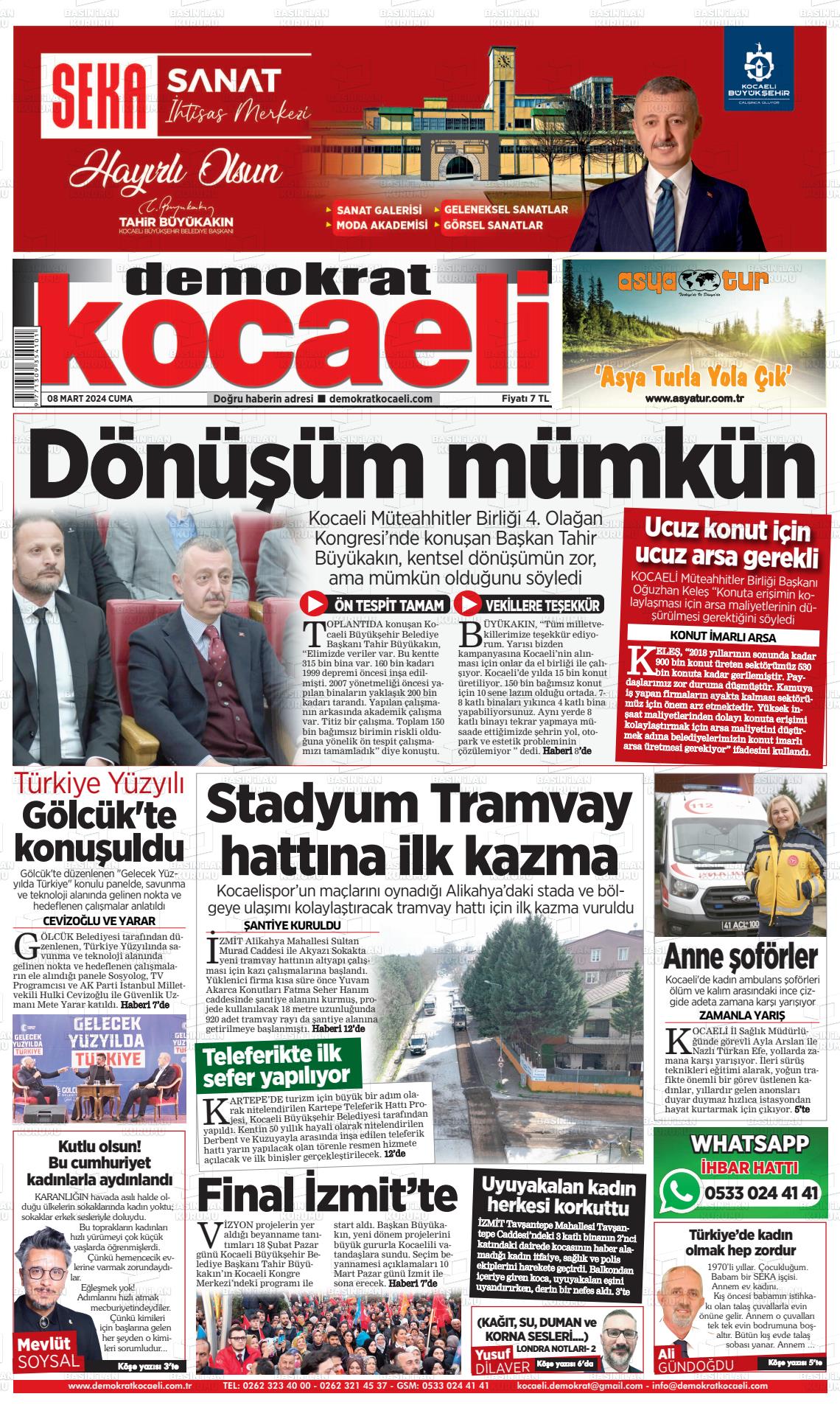 08 Mart 2024 Demokrat Kocaeli Gazete Manşeti