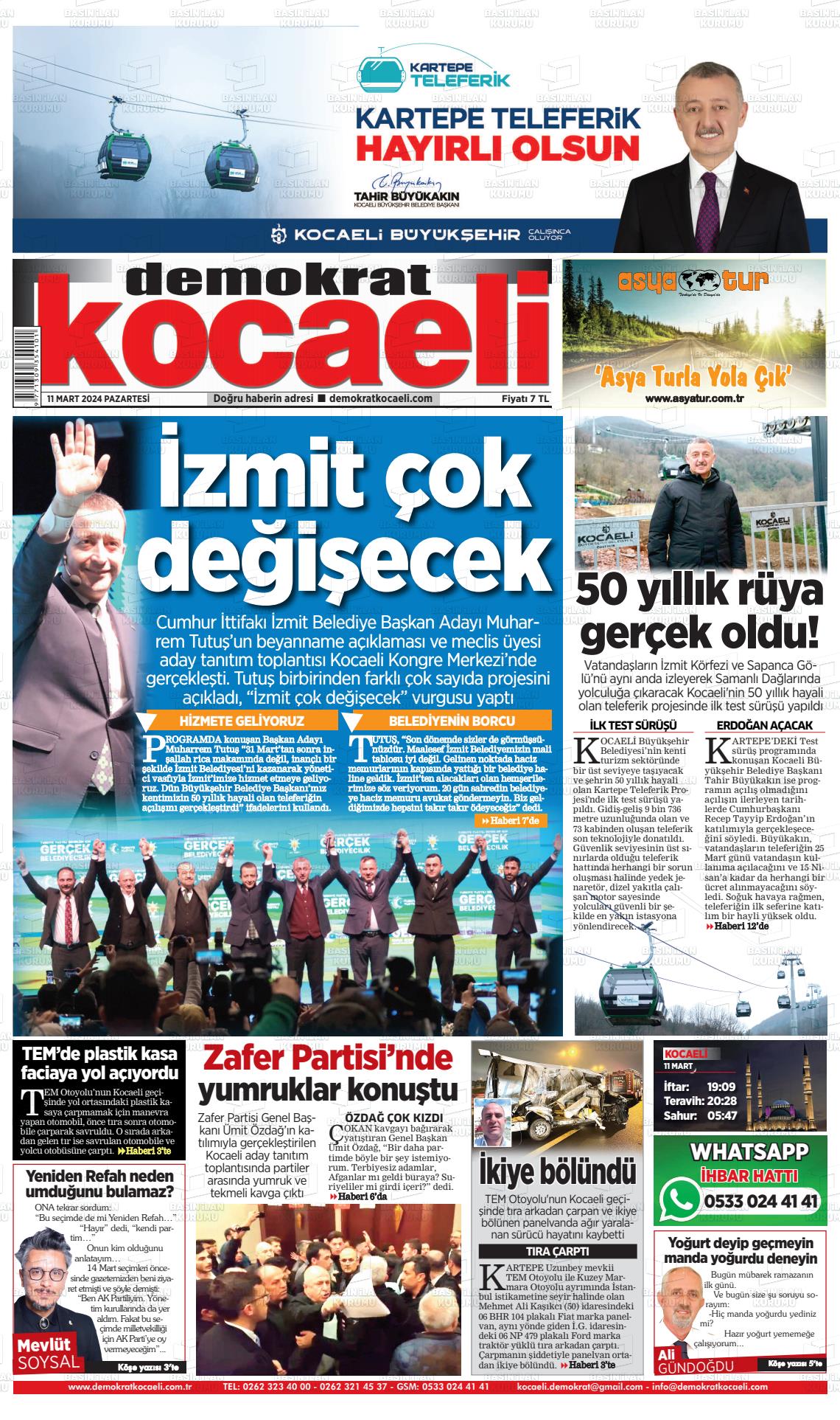 11 Mart 2024 Demokrat Kocaeli Gazete Manşeti