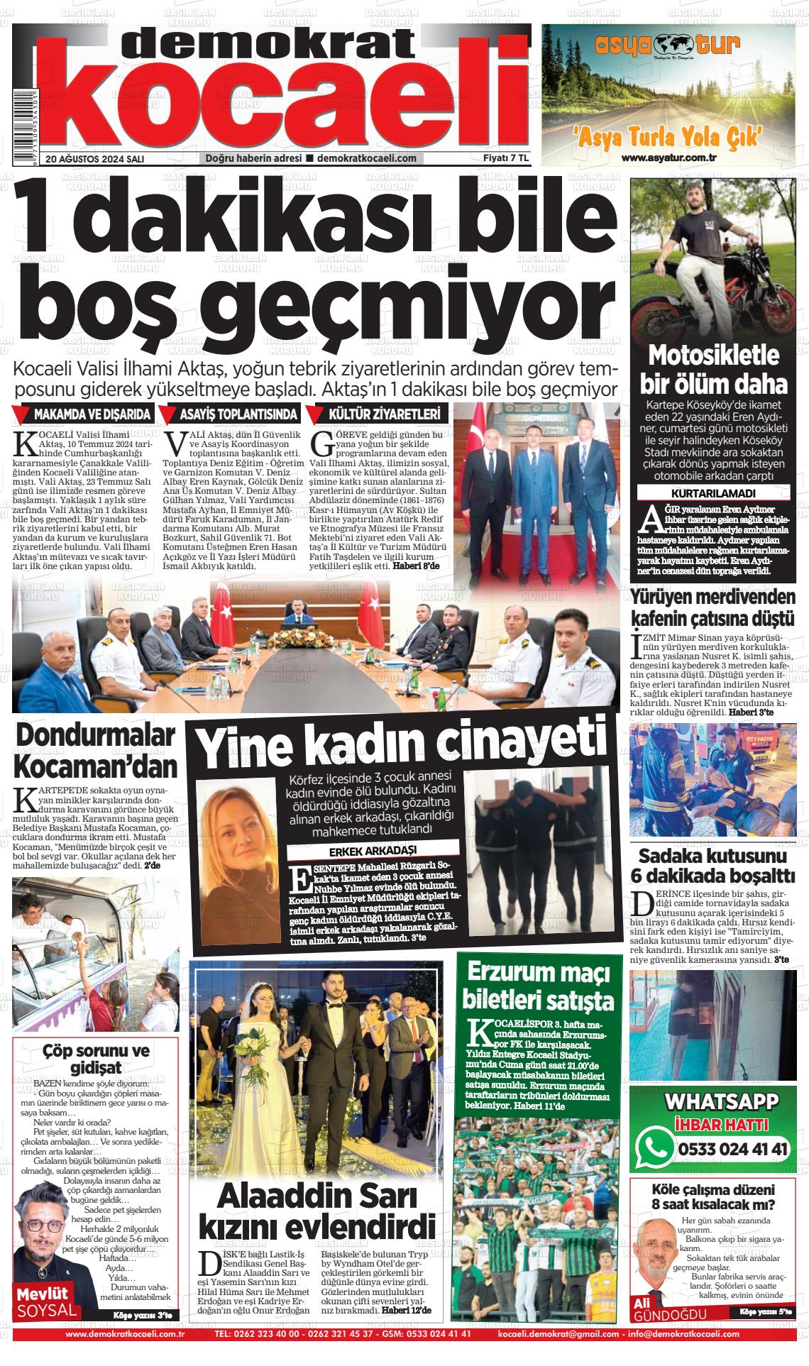 20 Ağustos 2024 Demokrat Kocaeli Gazete Manşeti