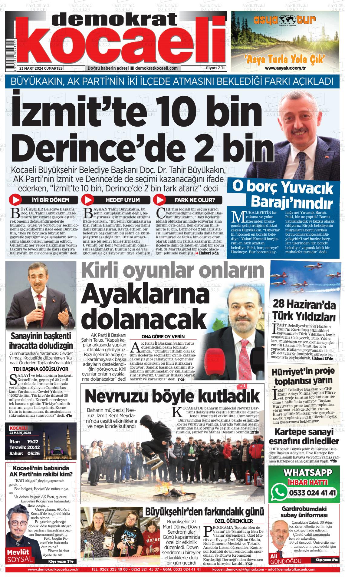 23 Mart 2024 Demokrat Kocaeli Gazete Manşeti