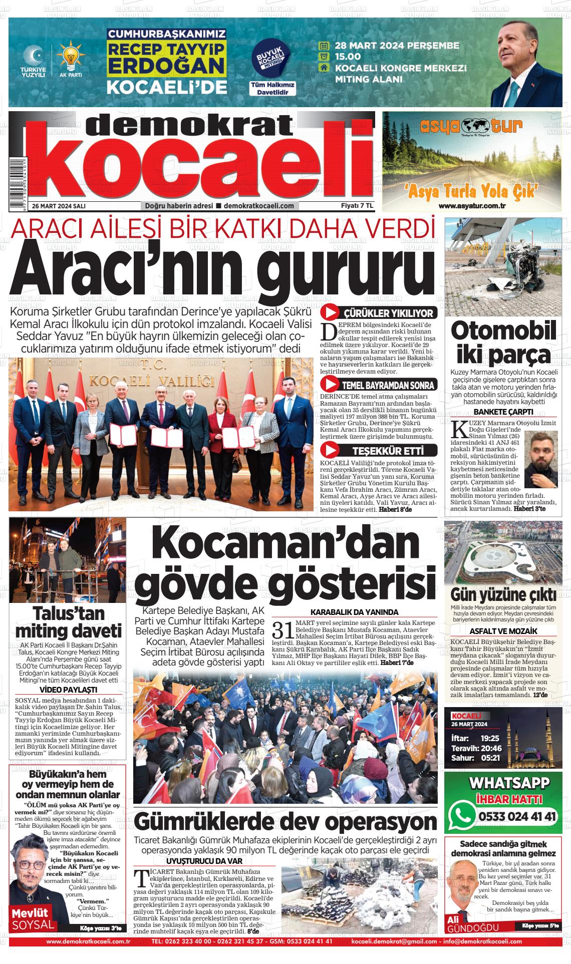 26 Mart 2024 Demokrat Kocaeli Gazete Manşeti