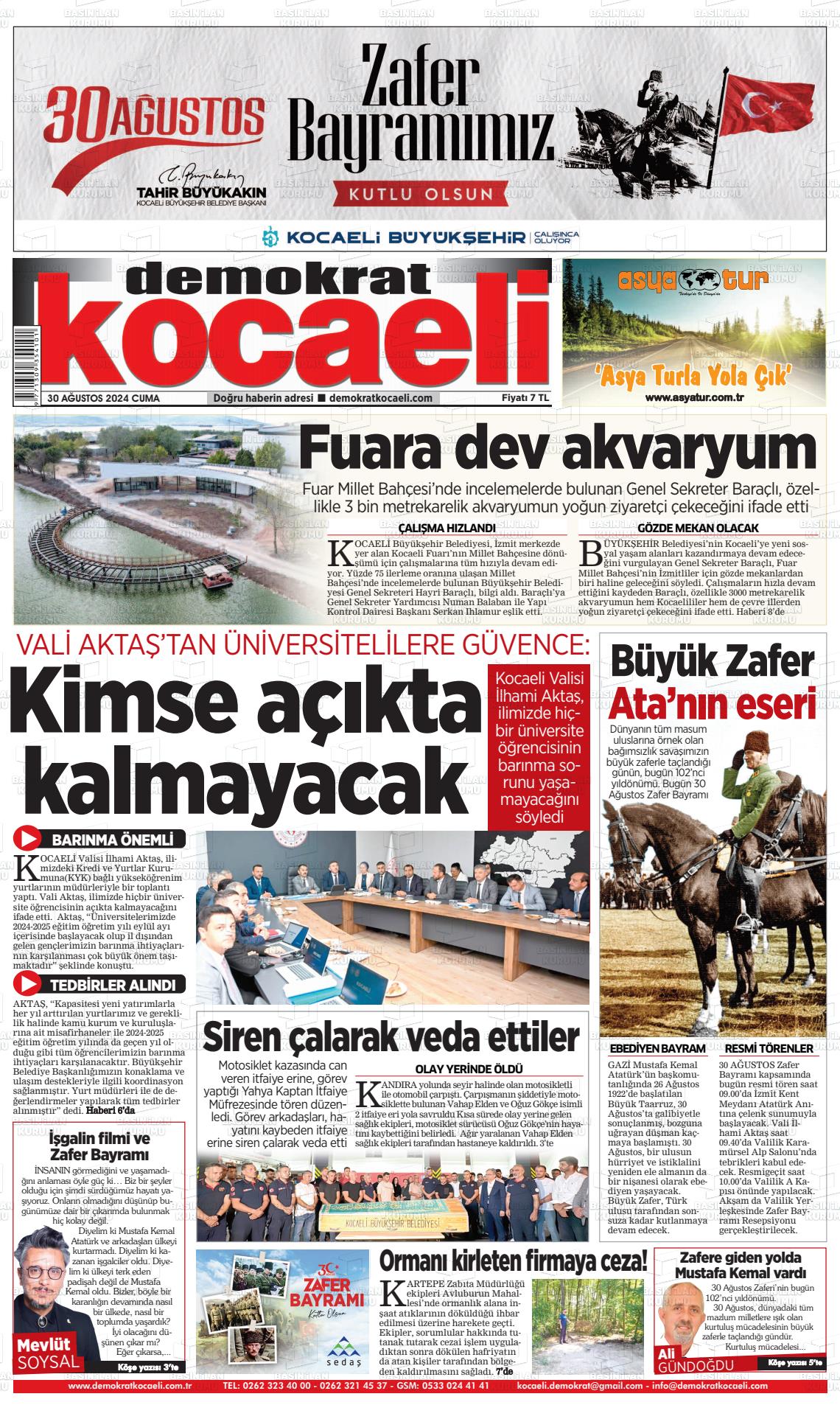 30 Ağustos 2024 Demokrat Kocaeli Gazete Manşeti