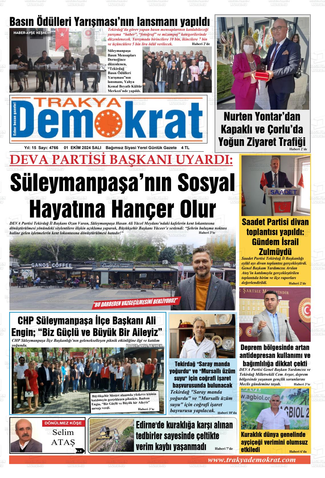 01 Ekim 2024 Demokrat Trakya Gazete Manşeti