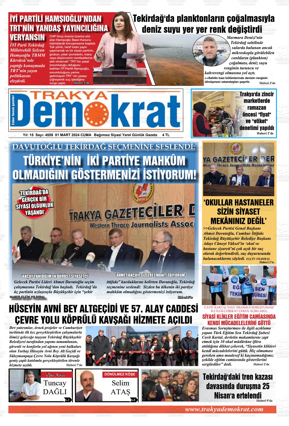 01 Mart 2024 Demokrat Trakya Gazete Manşeti