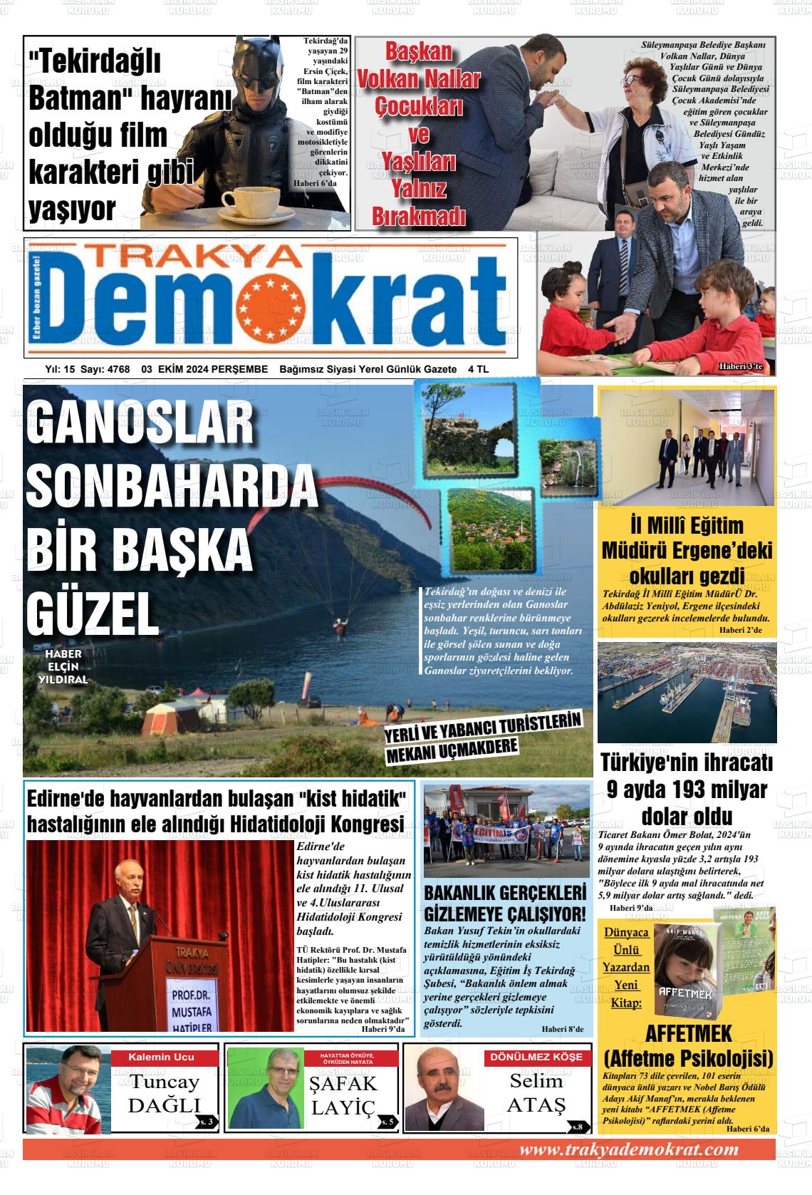 03 Ekim 2024 Demokrat Trakya Gazete Manşeti