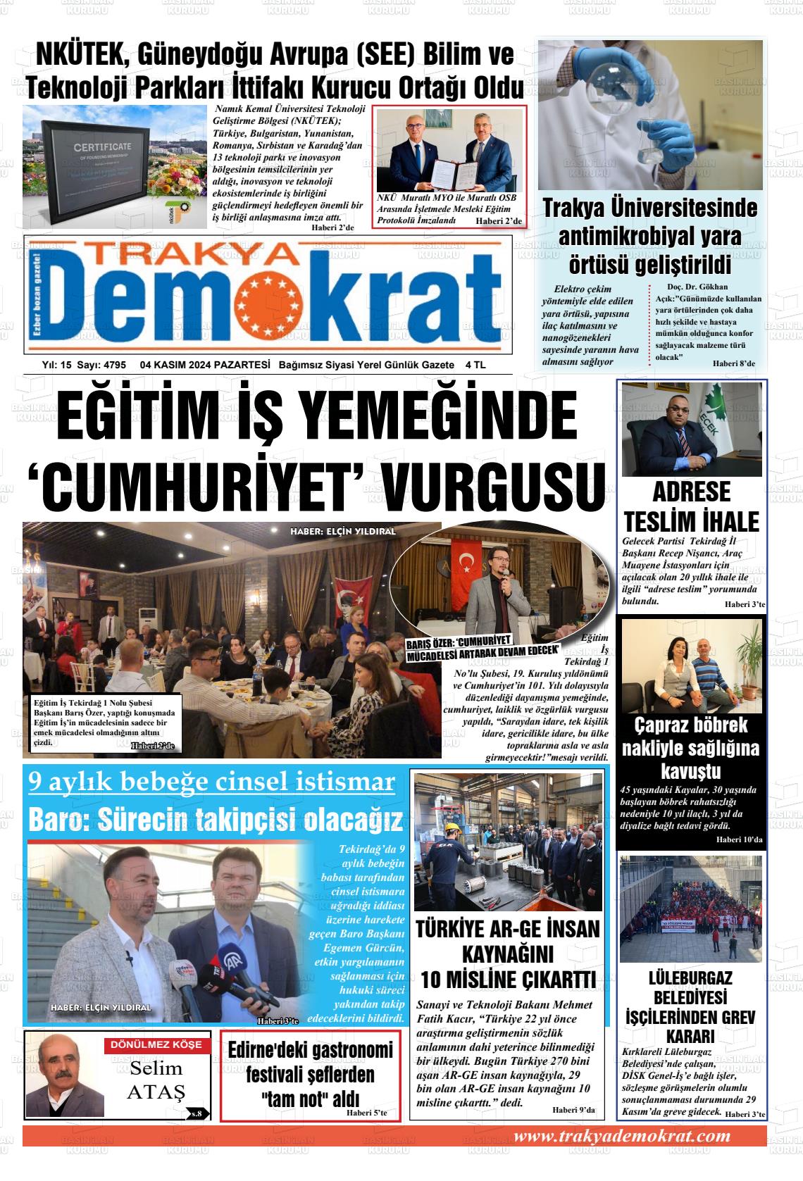 04 Kasım 2024 Demokrat Trakya Gazete Manşeti