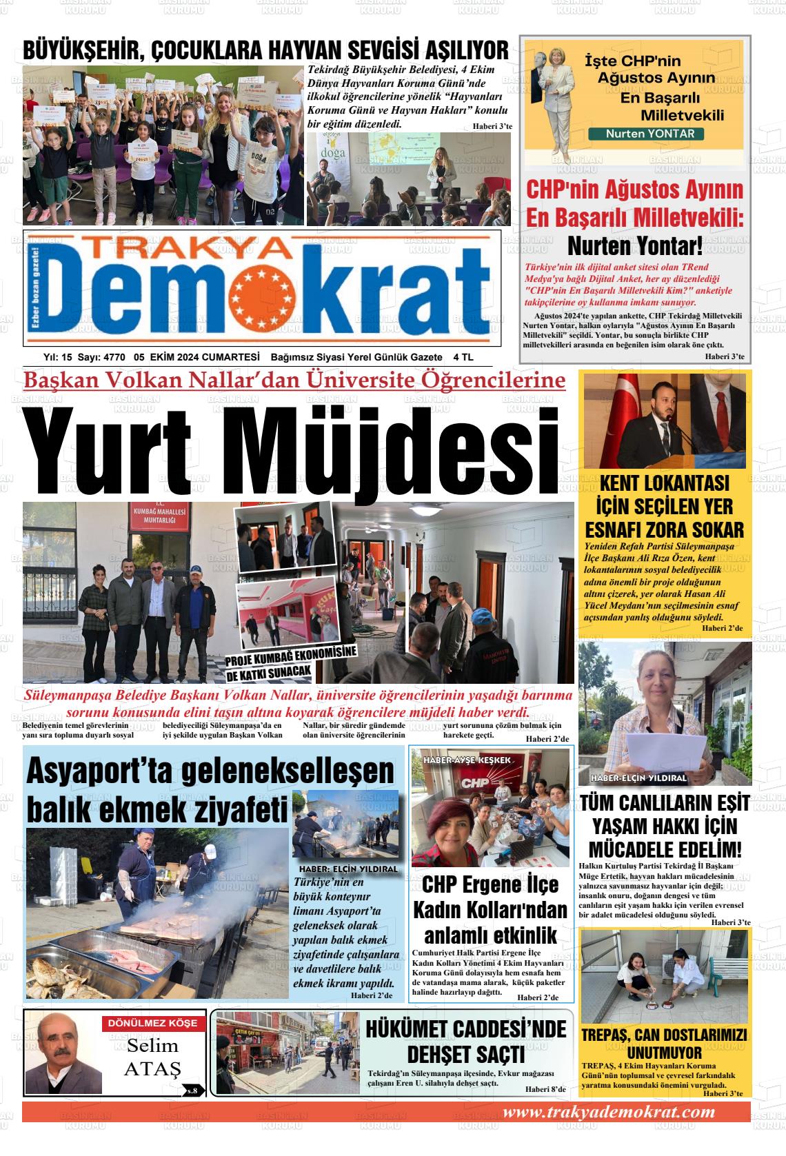 05 Ekim 2024 Demokrat Trakya Gazete Manşeti