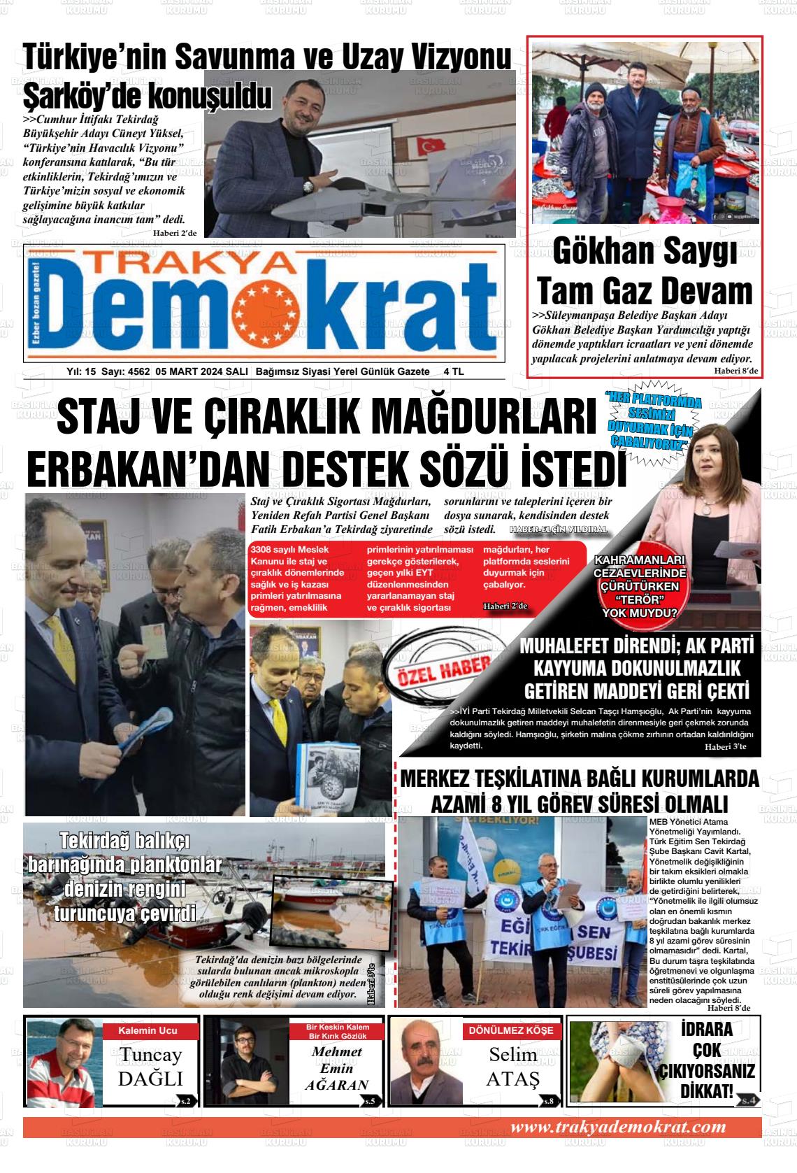 07 Mart 2024 Demokrat Trakya Gazete Manşeti