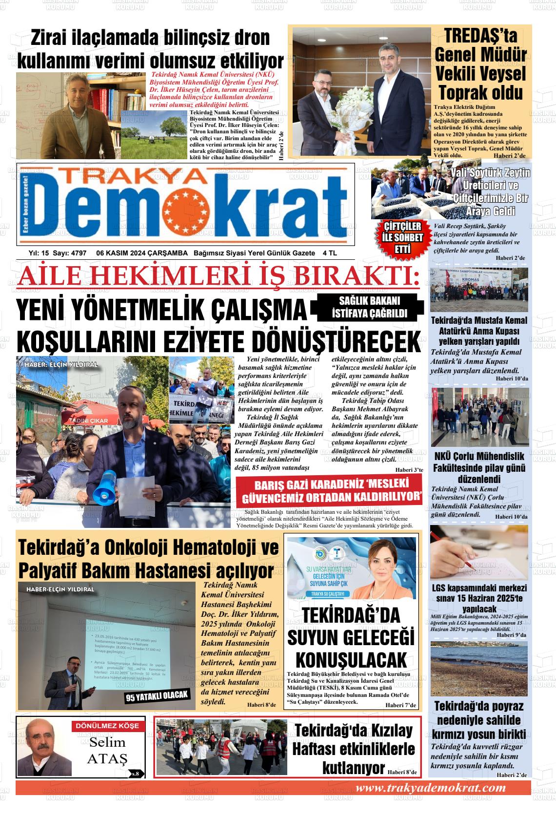 06 Kasım 2024 Demokrat Trakya Gazete Manşeti