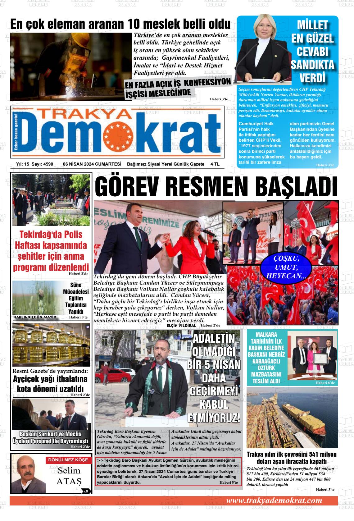 06 Nisan 2024 Demokrat Trakya Gazete Manşeti