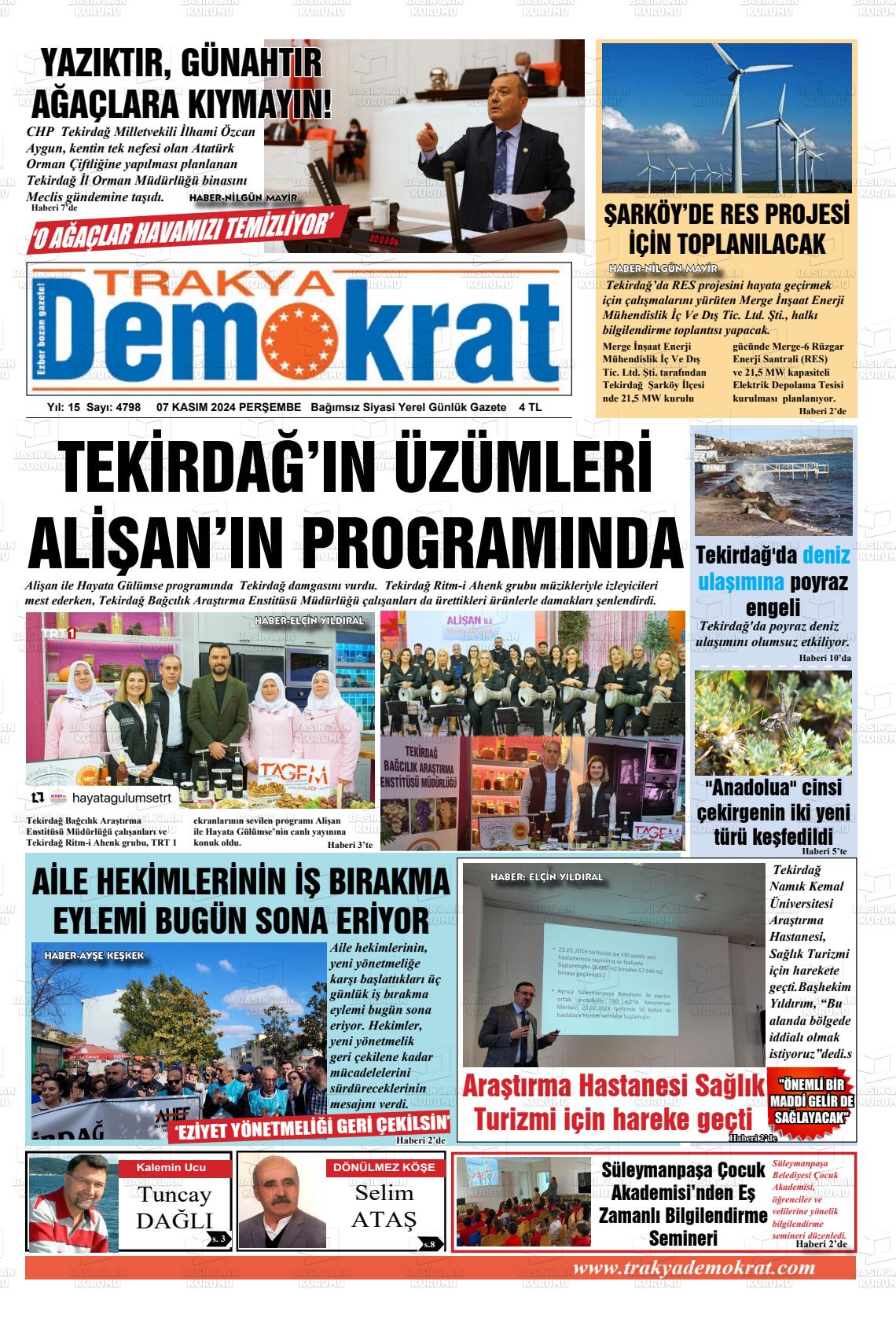 07 Kasım 2024 Demokrat Trakya Gazete Manşeti