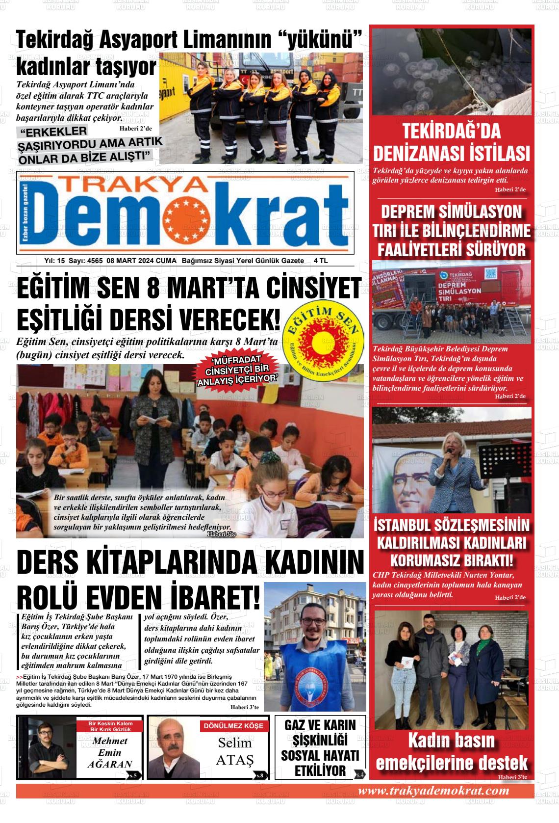 08 Mart 2024 Demokrat Trakya Gazete Manşeti