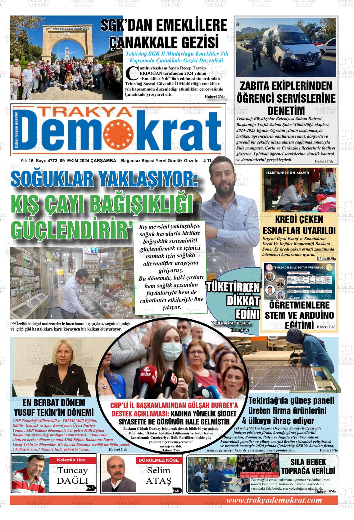 09 Ekim 2024 Demokrat Trakya Gazete Manşeti