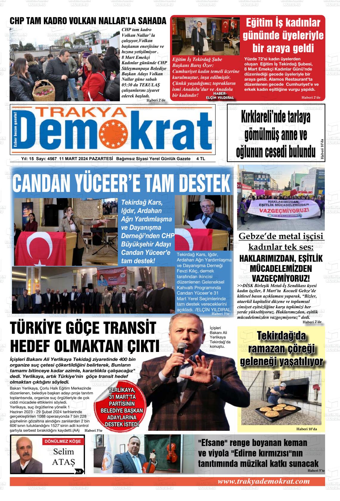 11 Mart 2024 Demokrat Trakya Gazete Manşeti