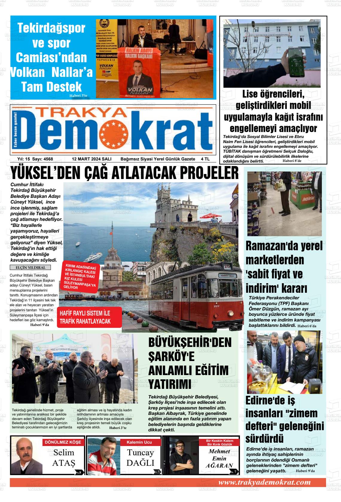 12 Mart 2024 Demokrat Trakya Gazete Manşeti