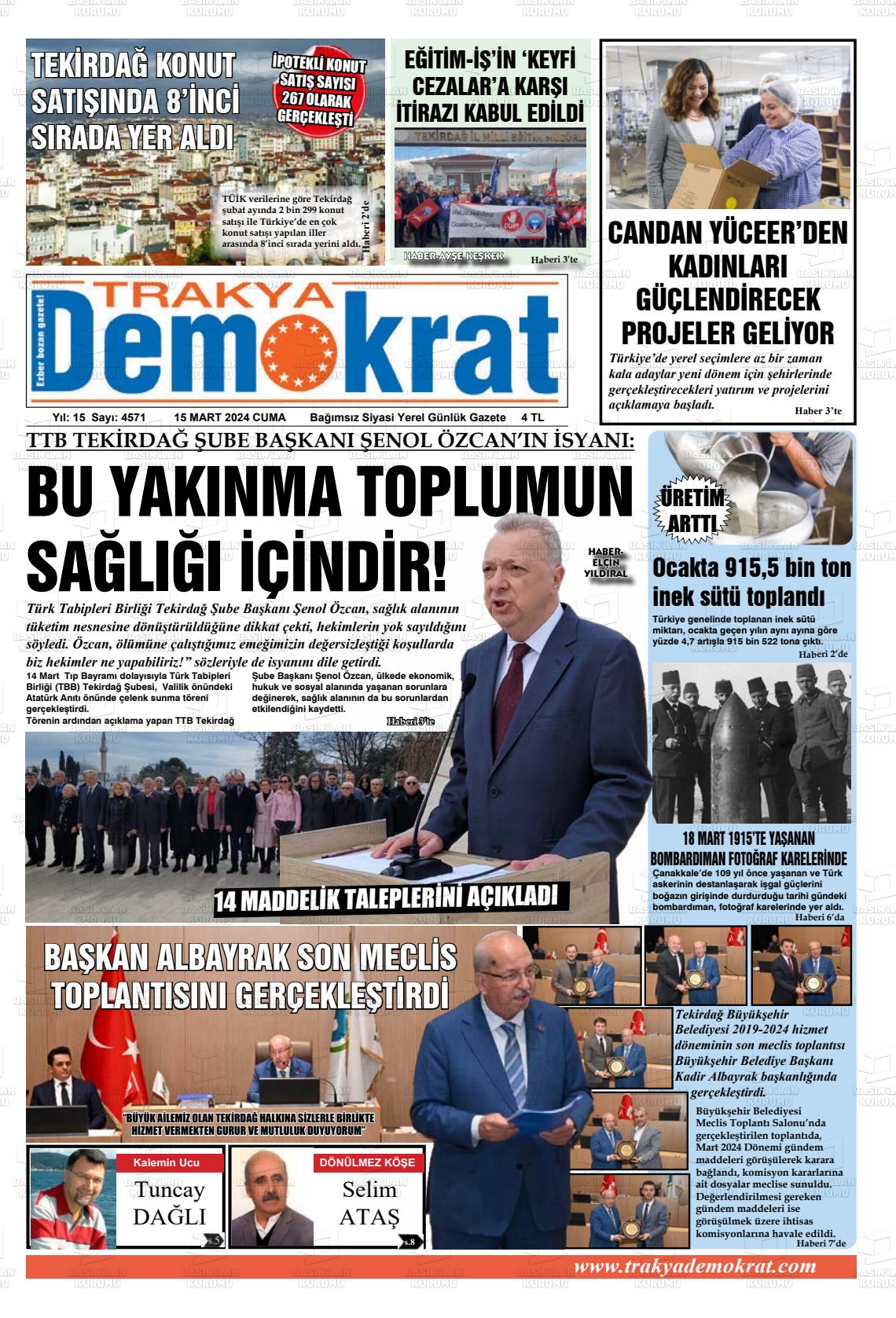 15 Mart 2024 Demokrat Trakya Gazete Manşeti