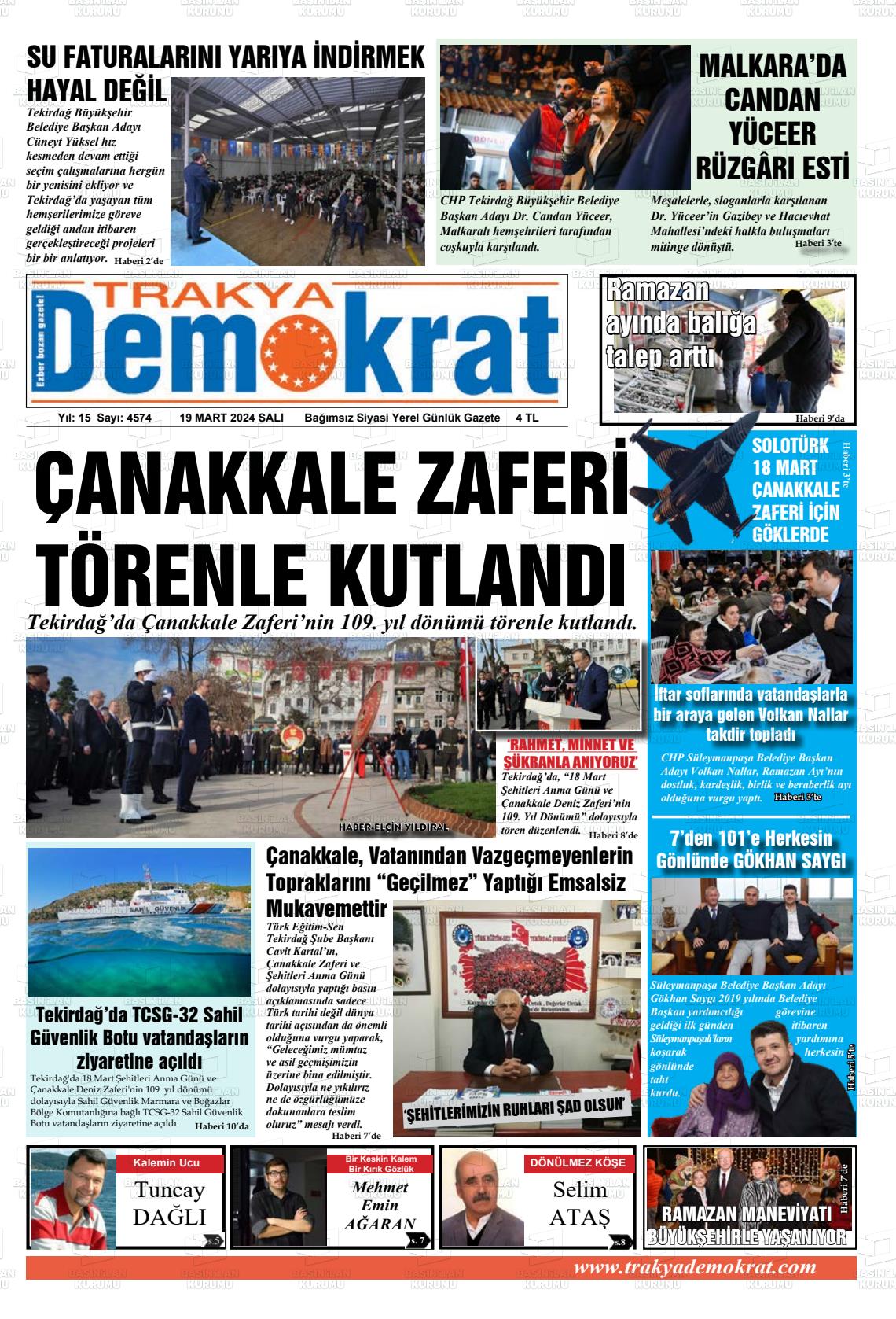 19 Mart 2024 Demokrat Trakya Gazete Manşeti