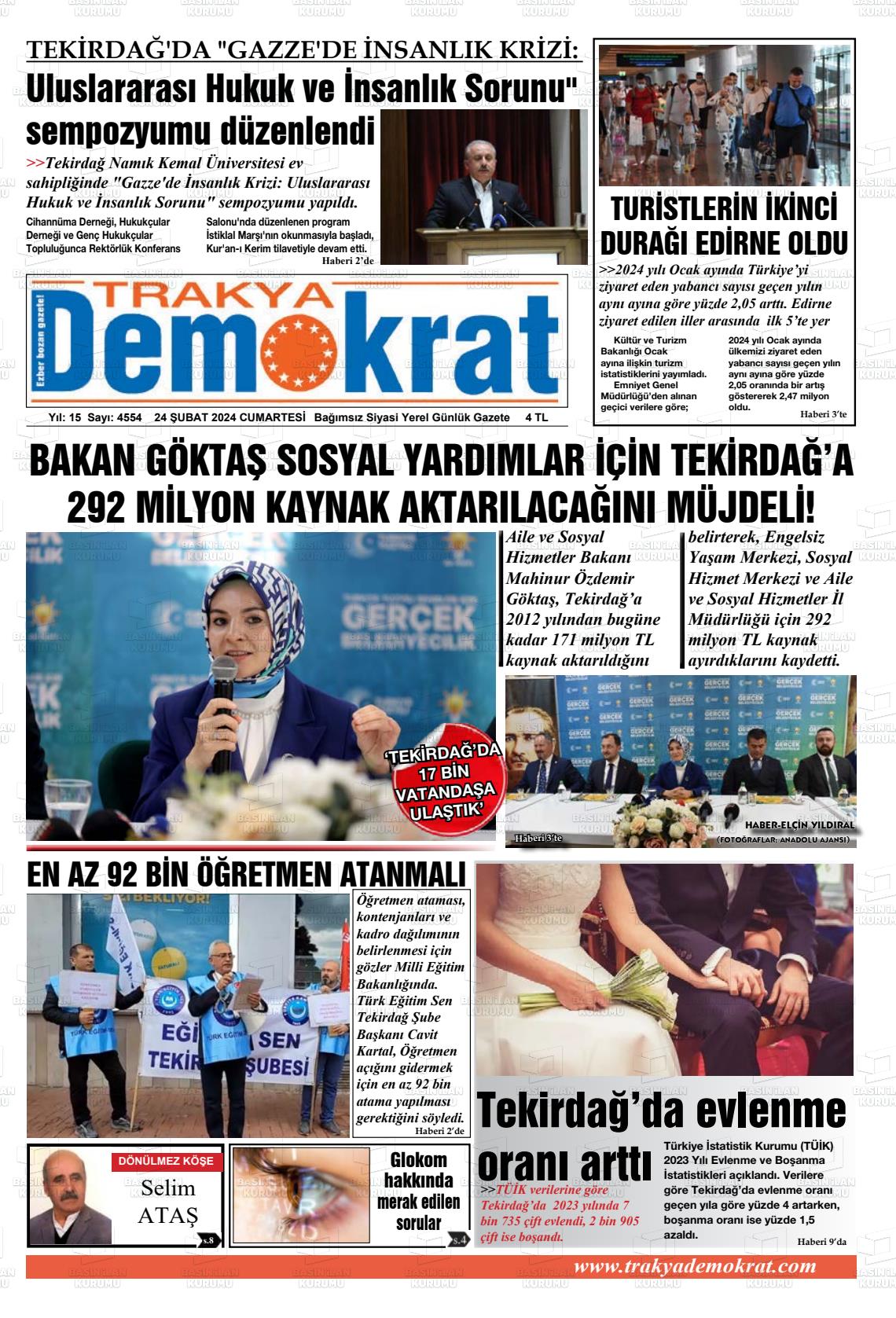 24 Şubat 2024 Demokrat Trakya Gazete Manşeti