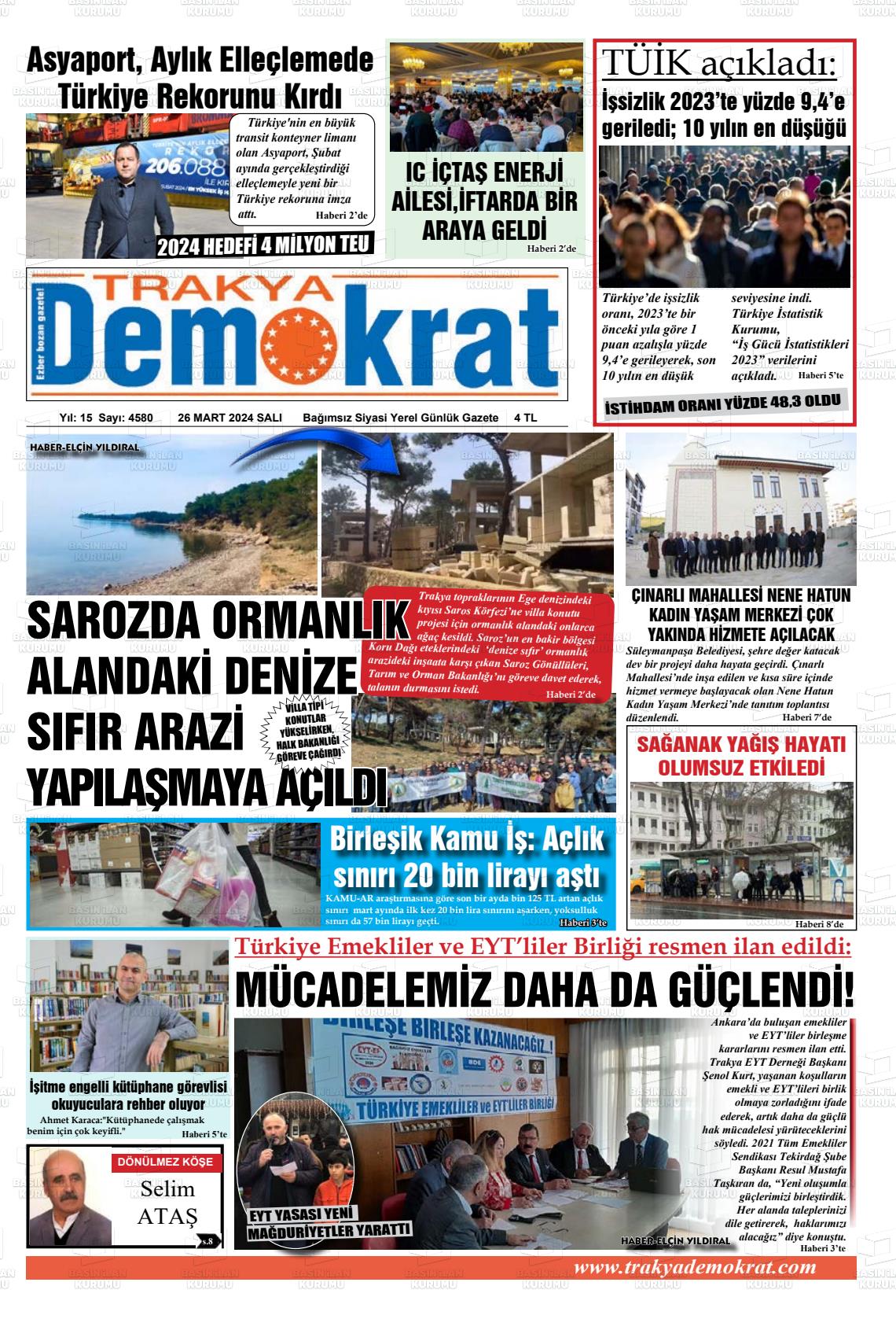 26 Mart 2024 Demokrat Trakya Gazete Manşeti