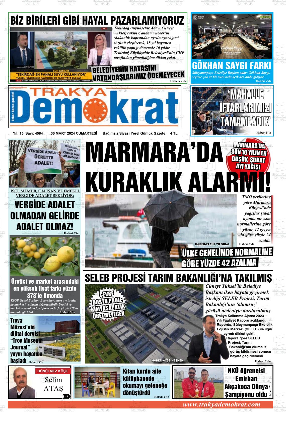 30 Mart 2024 Demokrat Trakya Gazete Manşeti