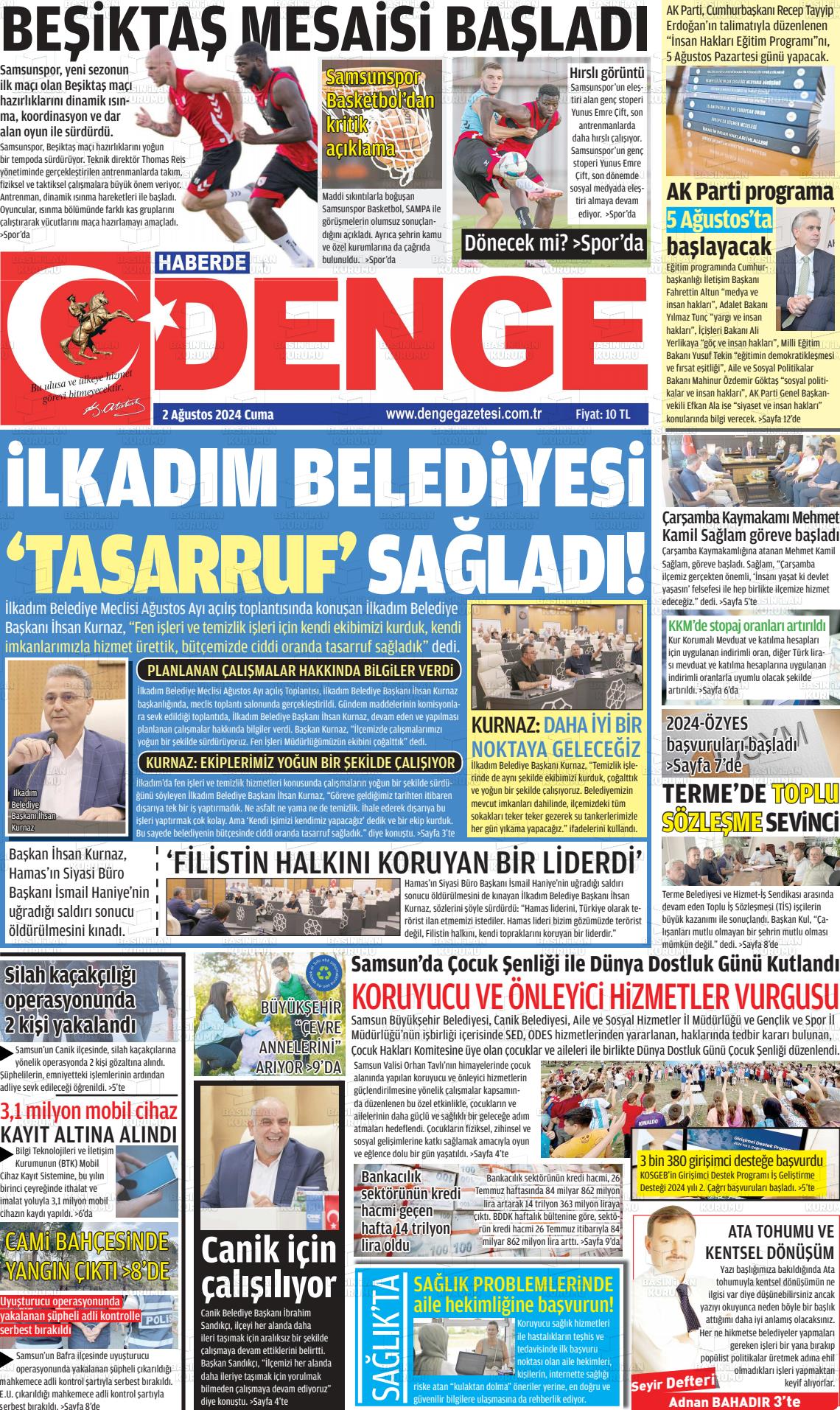 02 Ağustos 2024 Samsun Denge Gazete Manşeti