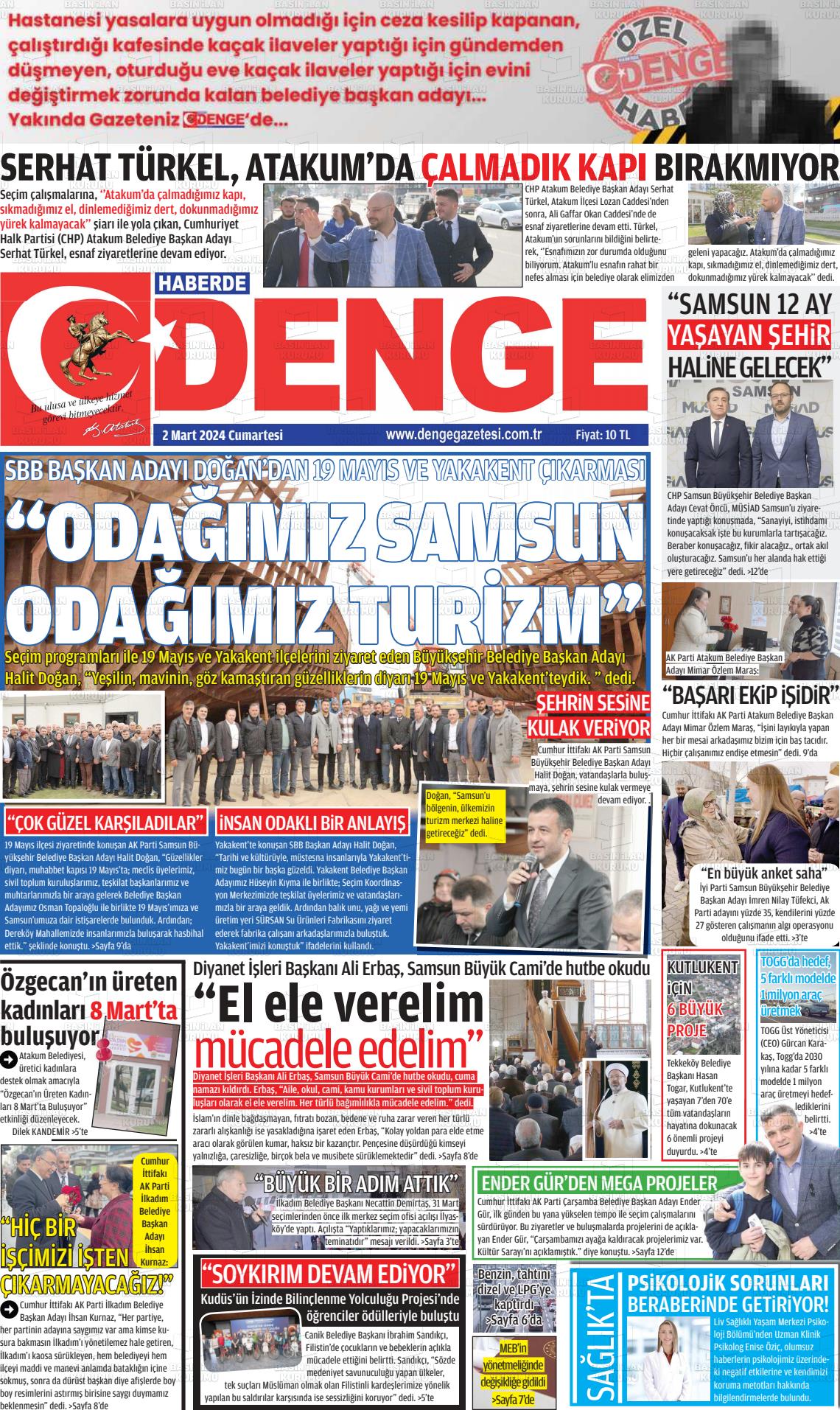 02 Mart 2024 Samsun Denge Gazete Manşeti