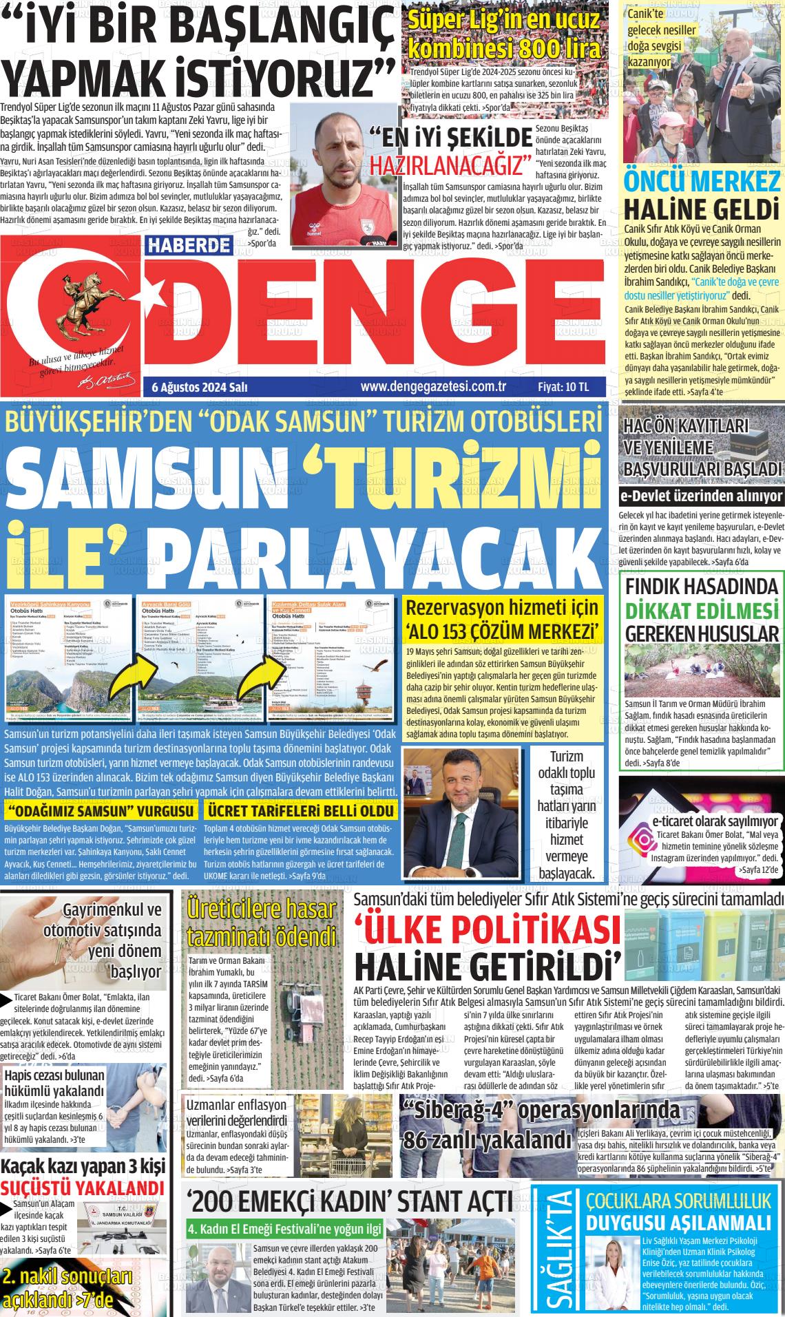 06 Ağustos 2024 Samsun Denge Gazete Manşeti