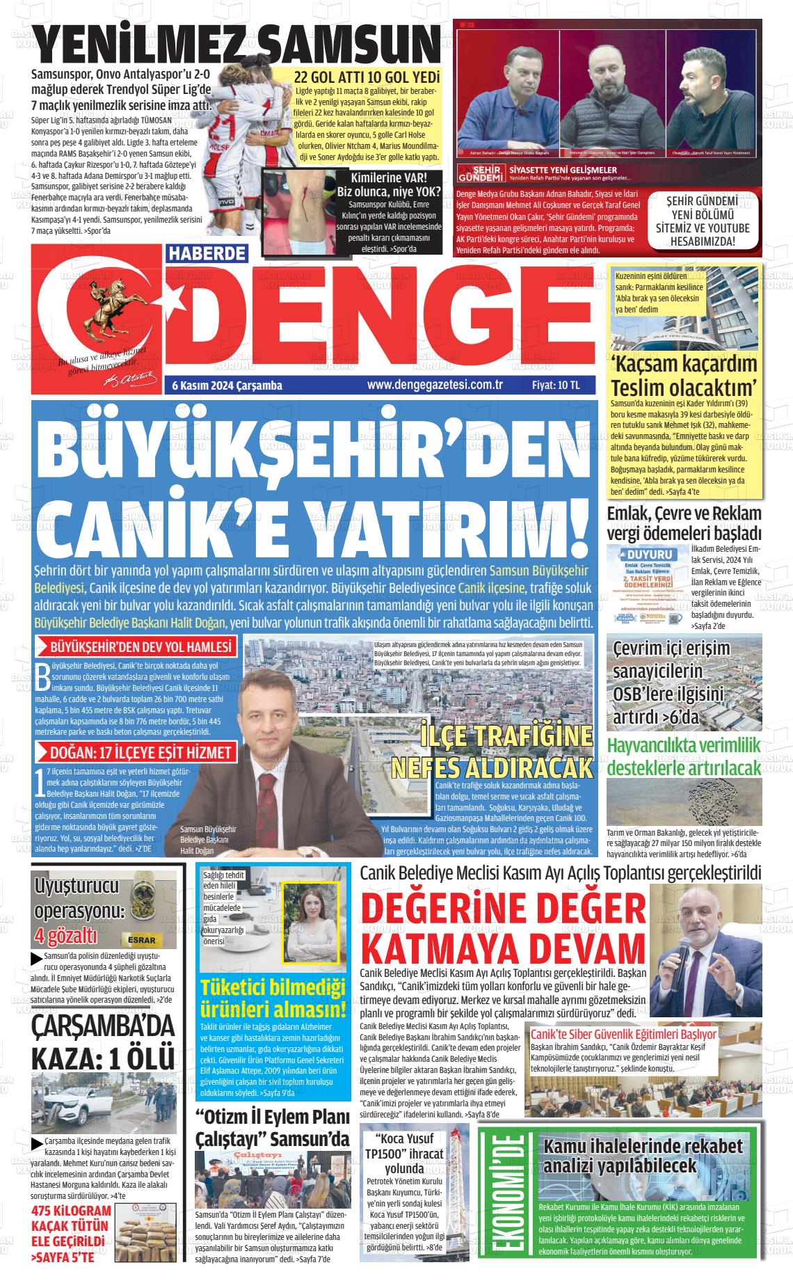 06 Kasım 2024 Samsun Denge Gazete Manşeti