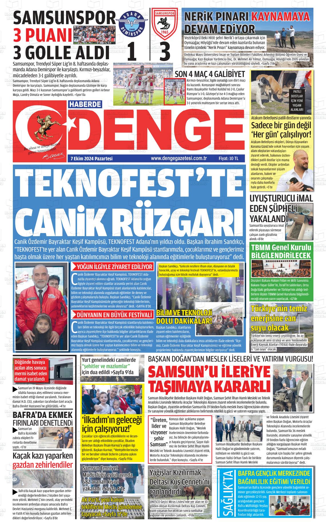 07 Ekim 2024 Samsun Denge Gazete Manşeti