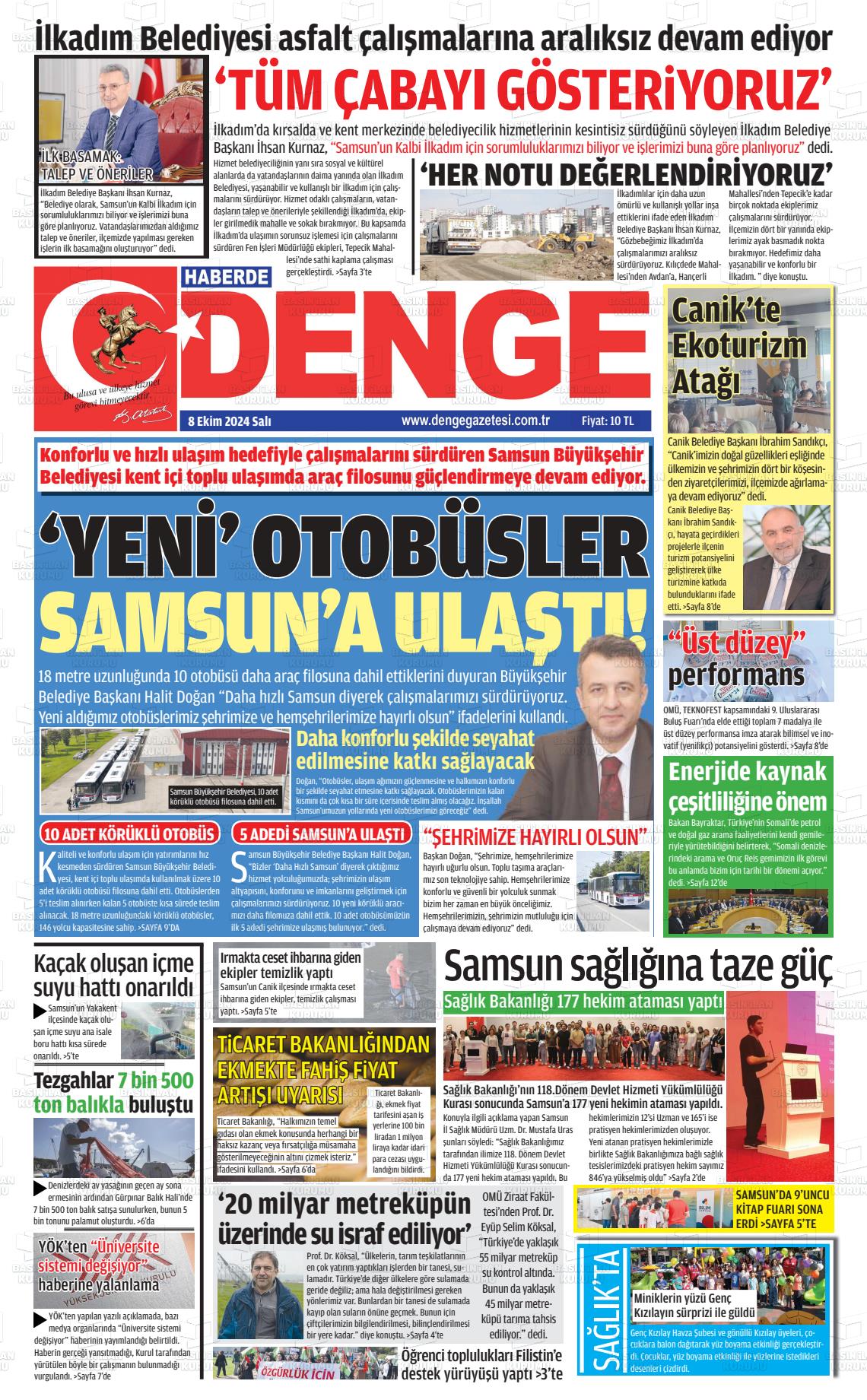 08 Ekim 2024 Samsun Denge Gazete Manşeti