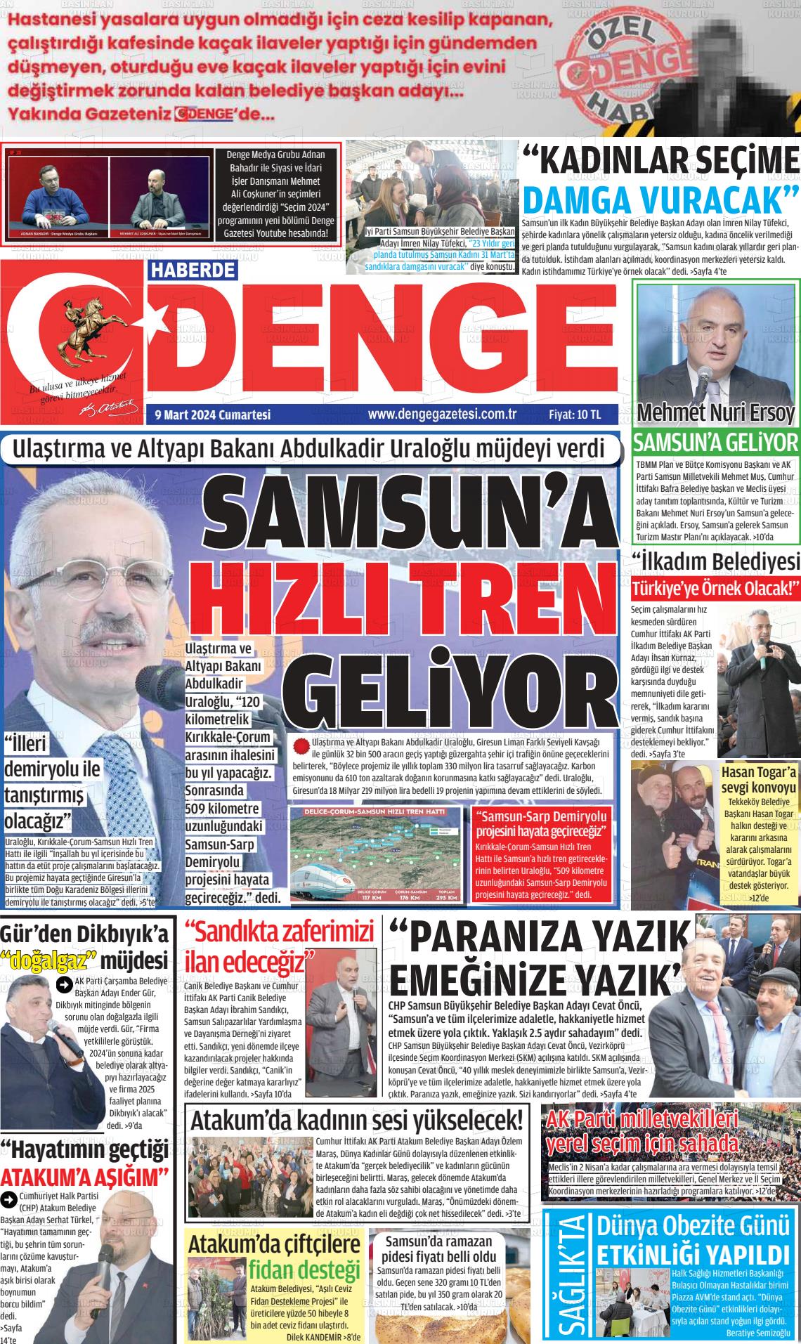 09 Mart 2024 Samsun Denge Gazete Manşeti