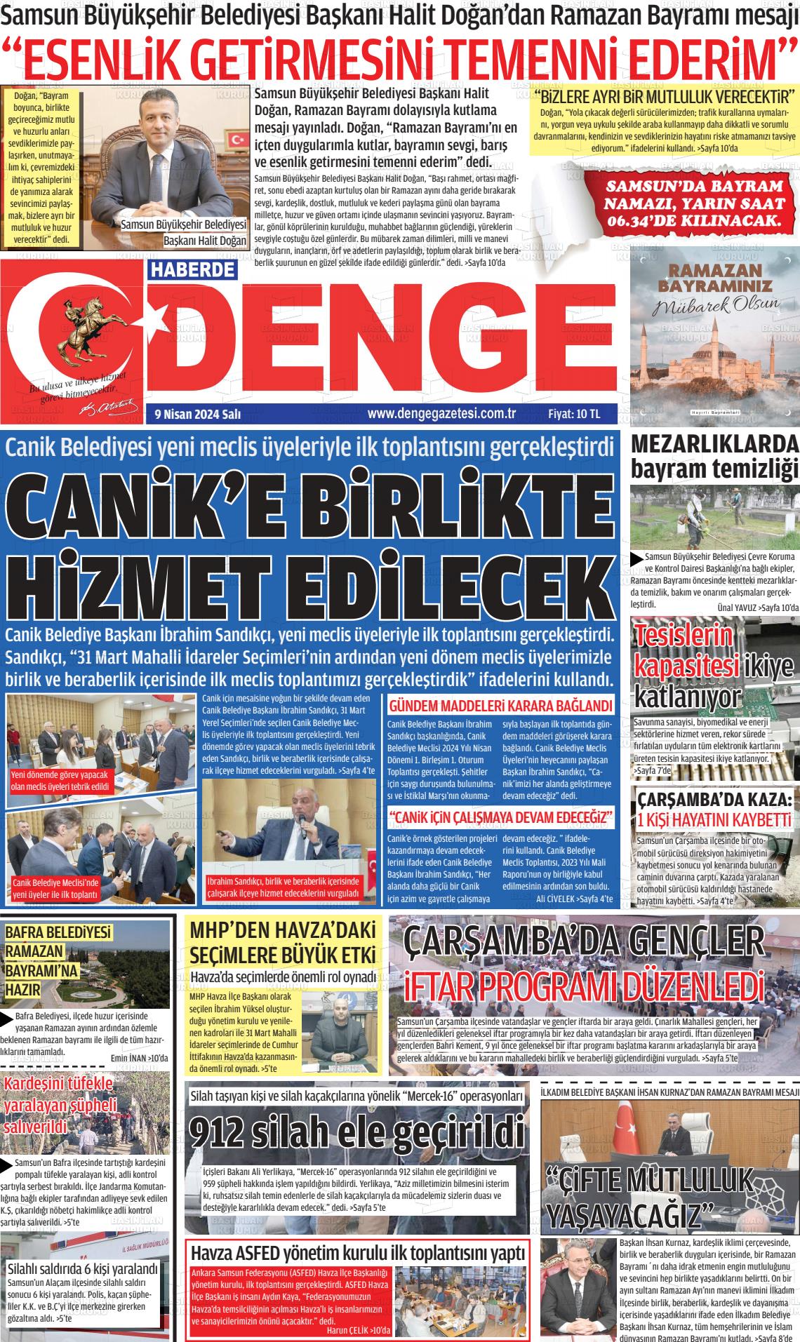 09 Nisan 2024 Samsun Denge Gazete Manşeti