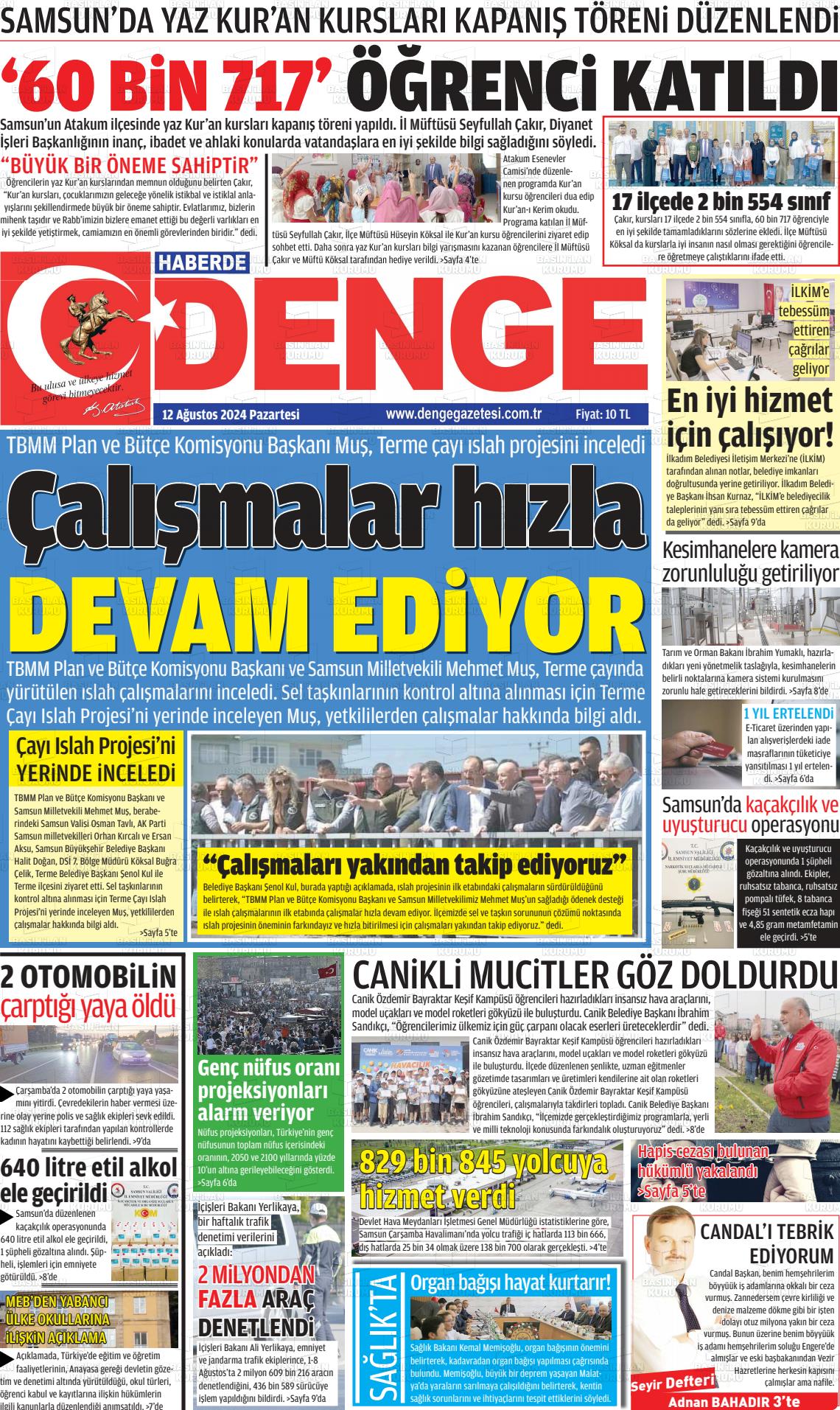 12 Ağustos 2024 Samsun Denge Gazete Manşeti